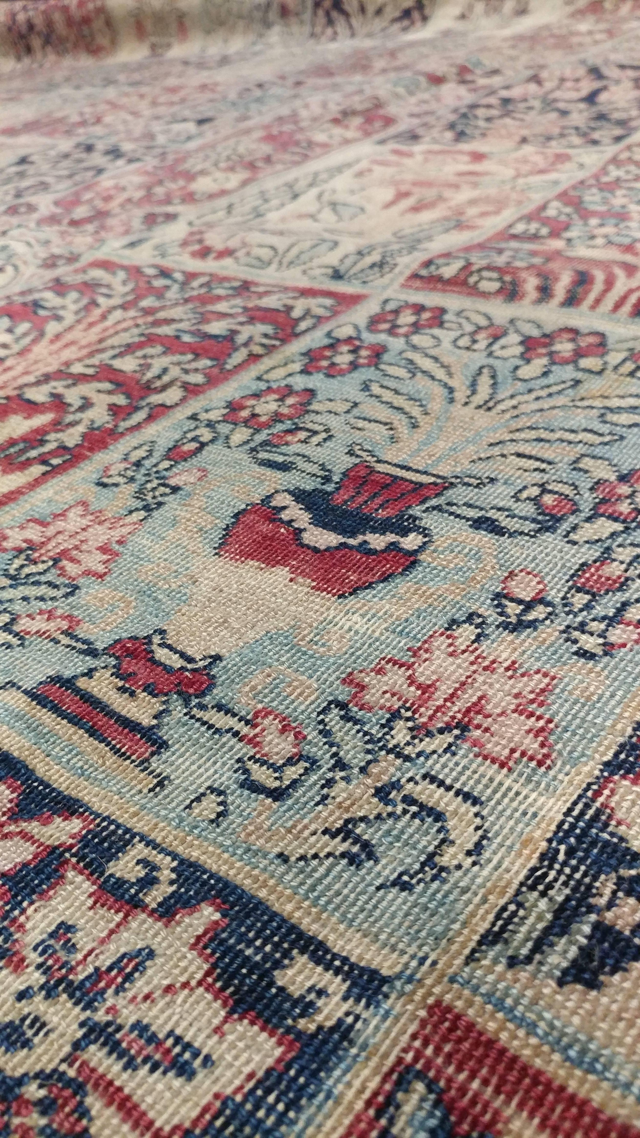 19th Century Antique Lavar Kerman Carpet, Handmade Wool Carpet, Multi-Color, Ivory, Red Wine For Sale
