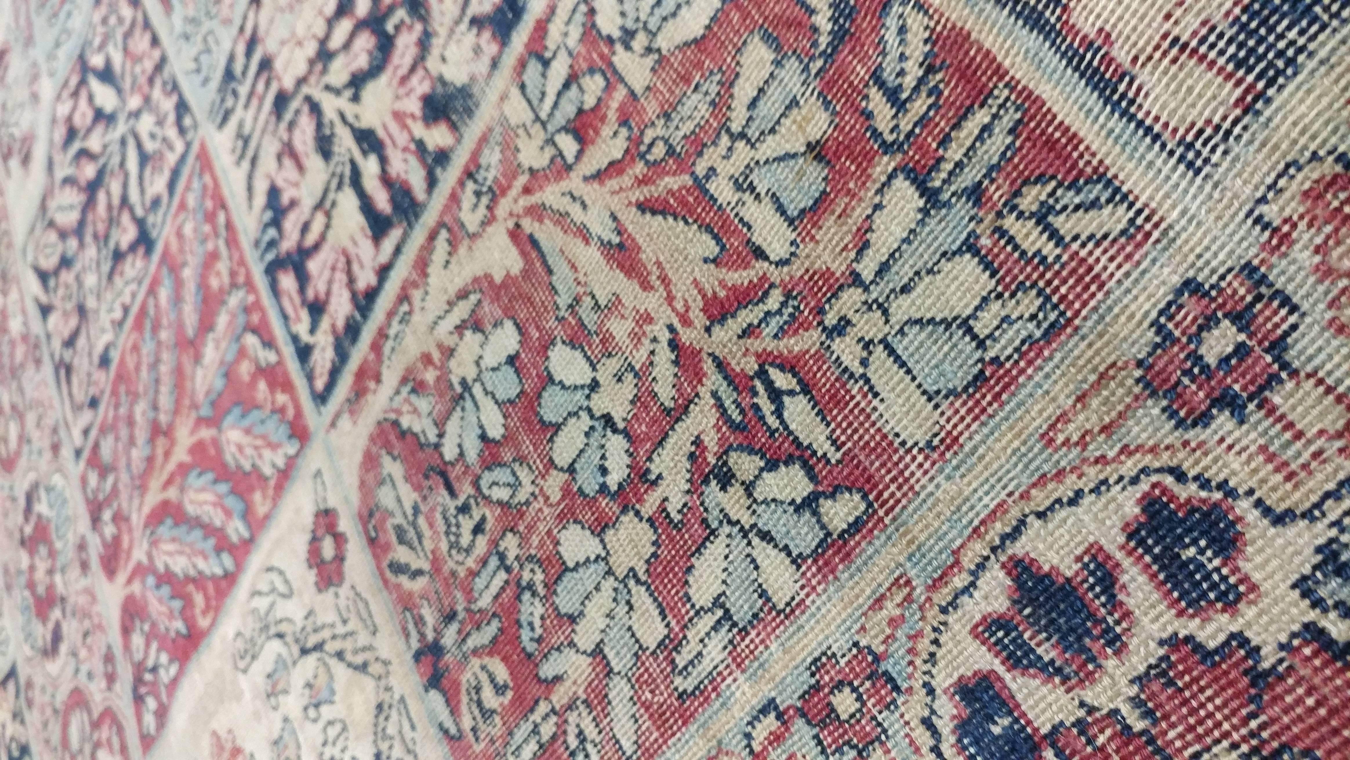 Antique Lavar Kerman Carpet, Handmade Wool Carpet, Multi-Color, Ivory, Red Wine In Good Condition For Sale In Port Washington, NY