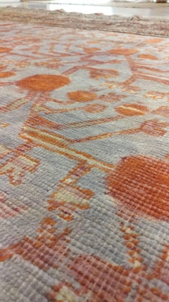 Antique Khotan Rug, Deco Handmade Oriental Rug, Grey, Blue, Brown and Coral Rug