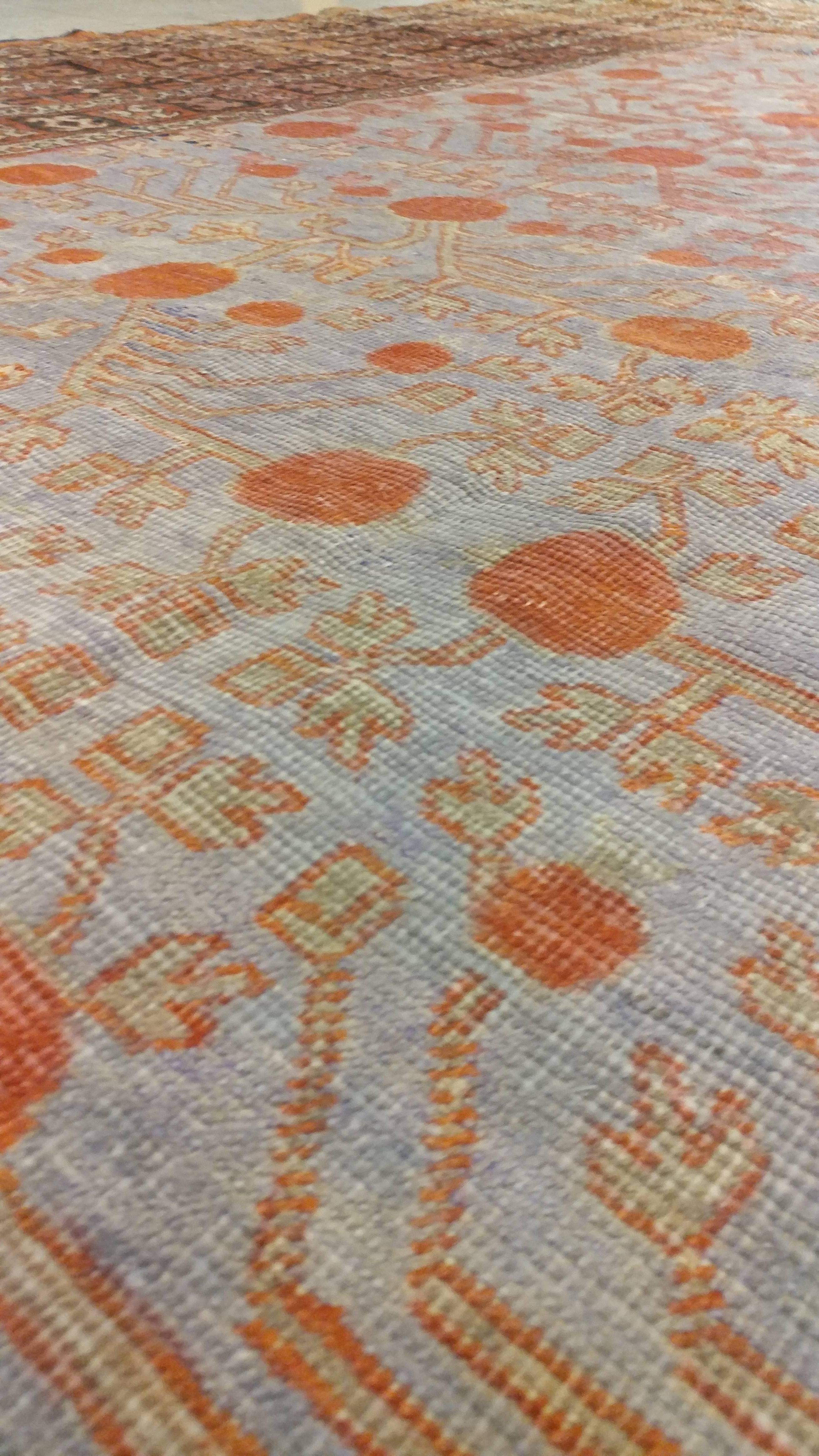 Hand-Knotted Antique Khotan Rug, Deco Handmade Oriental Rug, Grey, Blue, Brown and Coral Rug