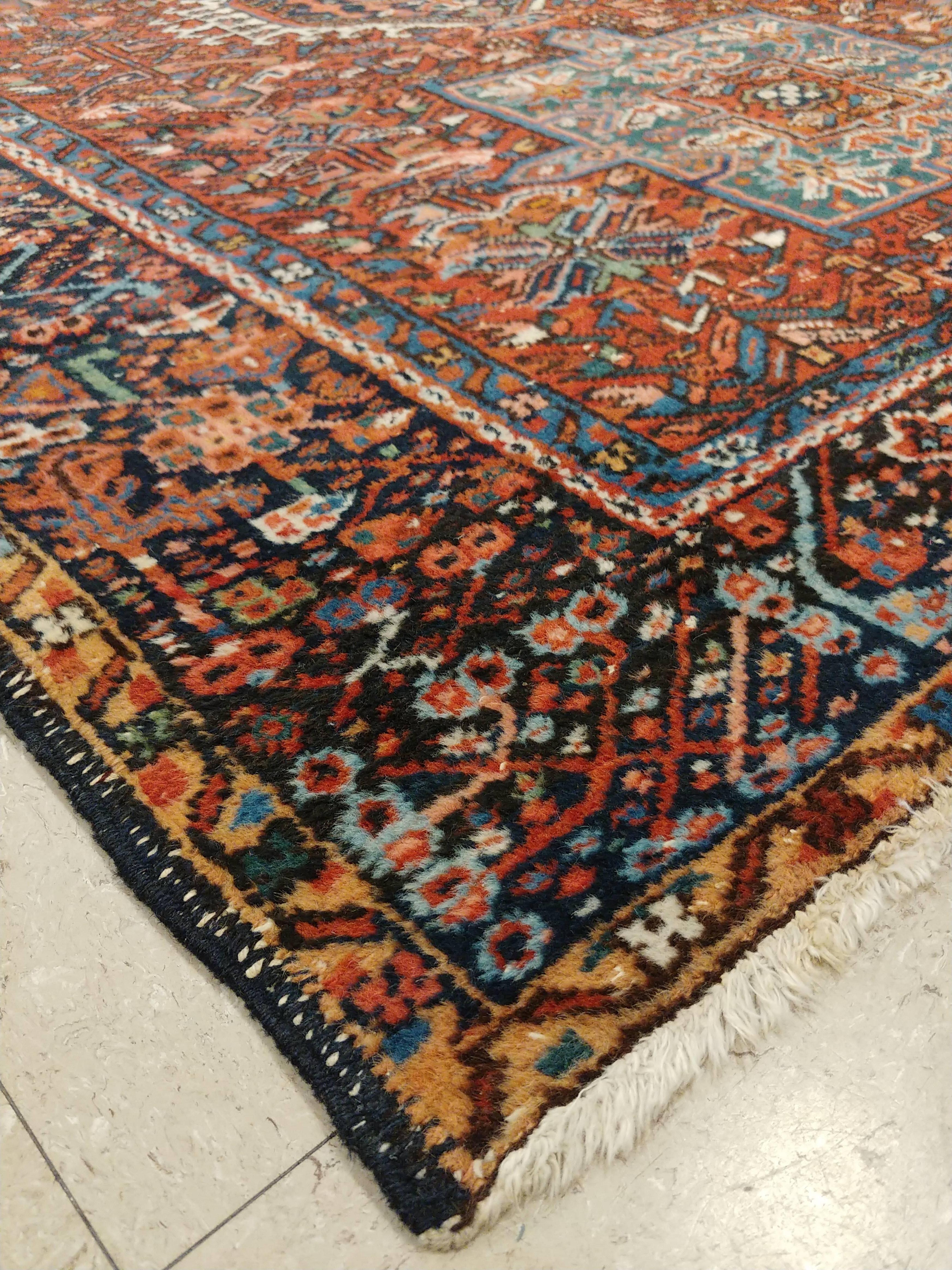 20th Century Vintage Persian Karaja Rug, Handmade Wool Oriental Rug, Rust, Ivory, Light Blue For Sale