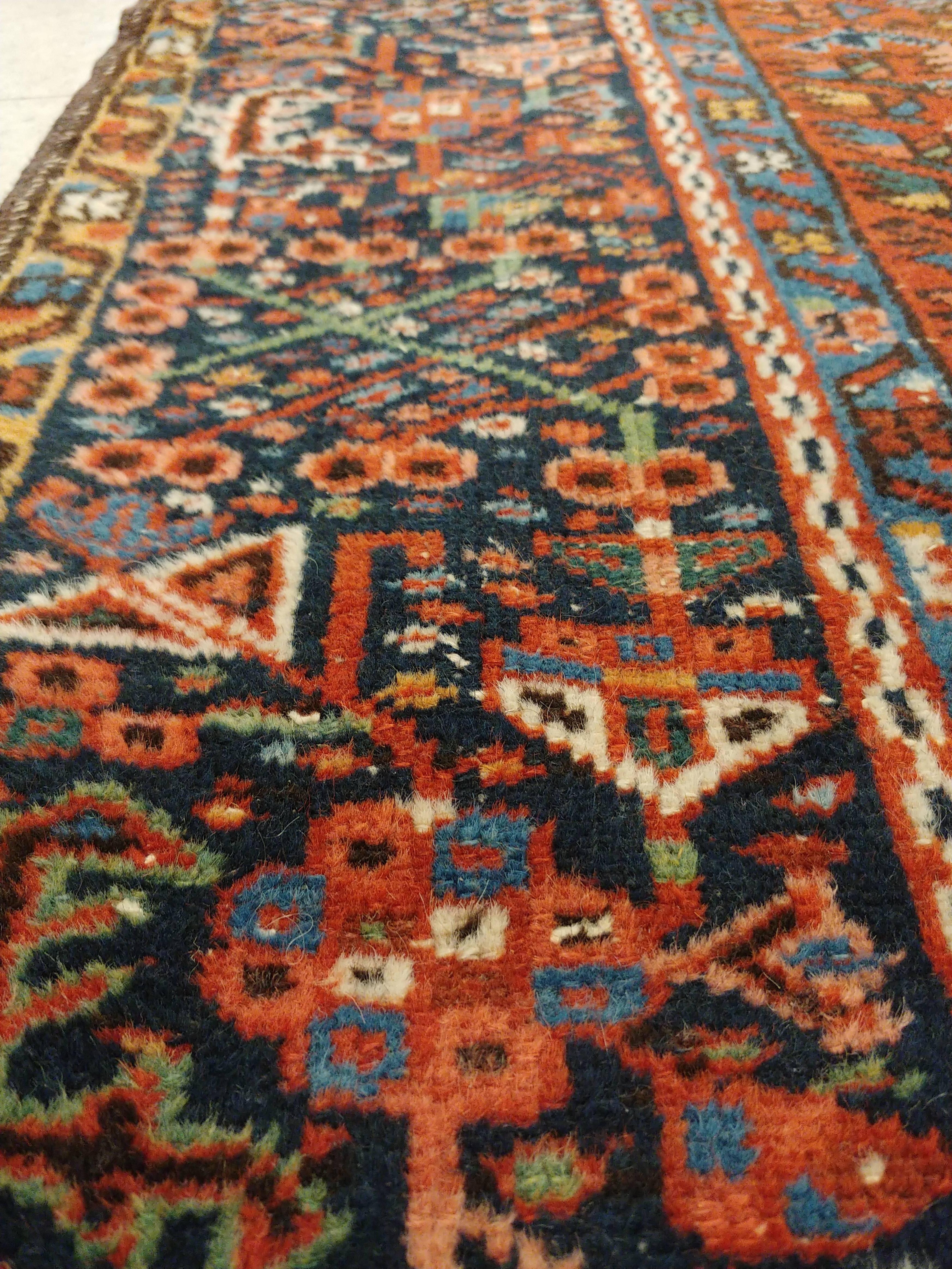 Vintage Persian Karaja Rug, Handmade Wool Oriental Rug, Rust, Ivory, Light Blue In Good Condition For Sale In Port Washington, NY