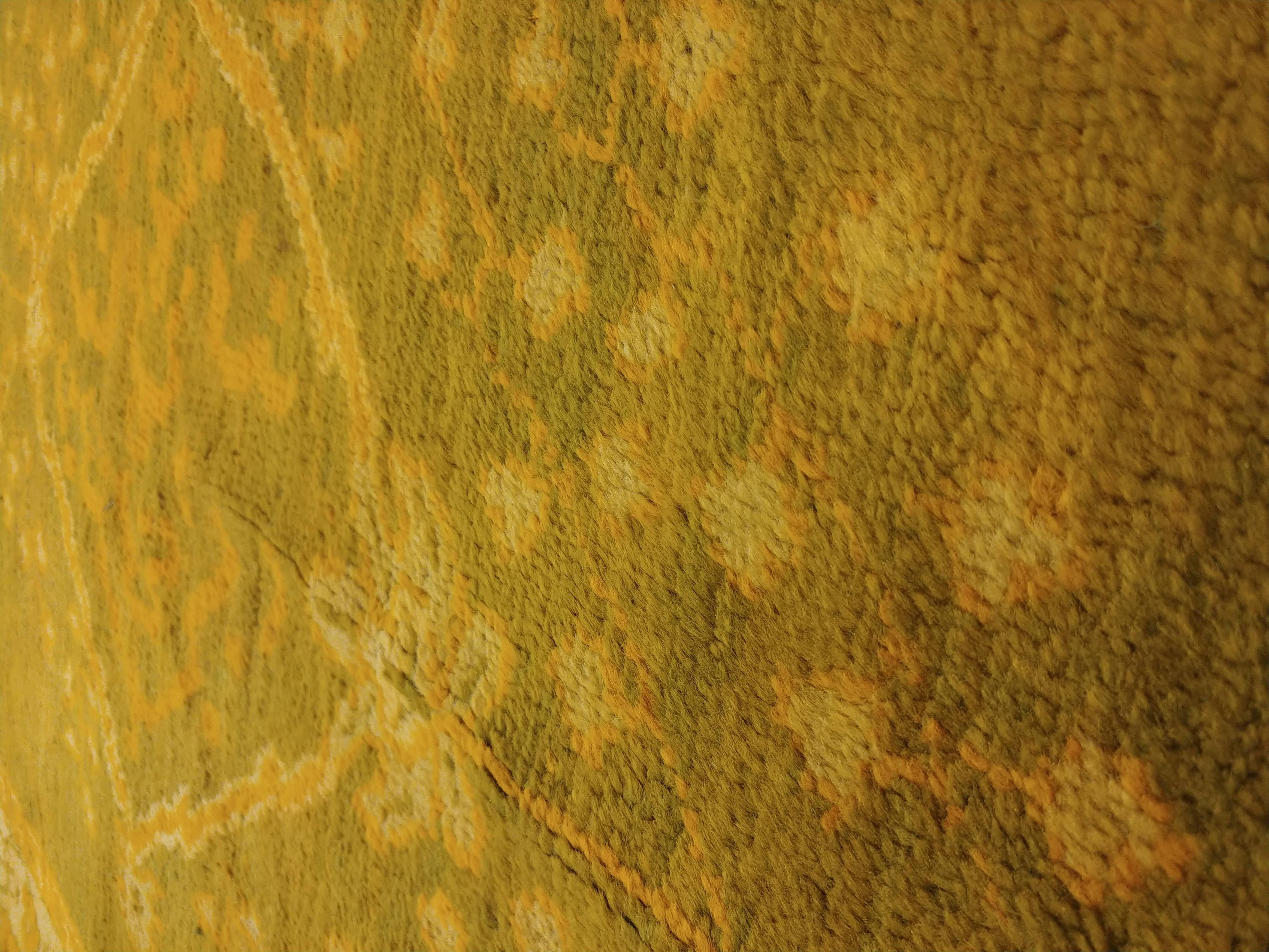 Turkish Antique Oushak Carpet, Oriental Rug, Handmade Green, Muted Taupe, Soft Saffron