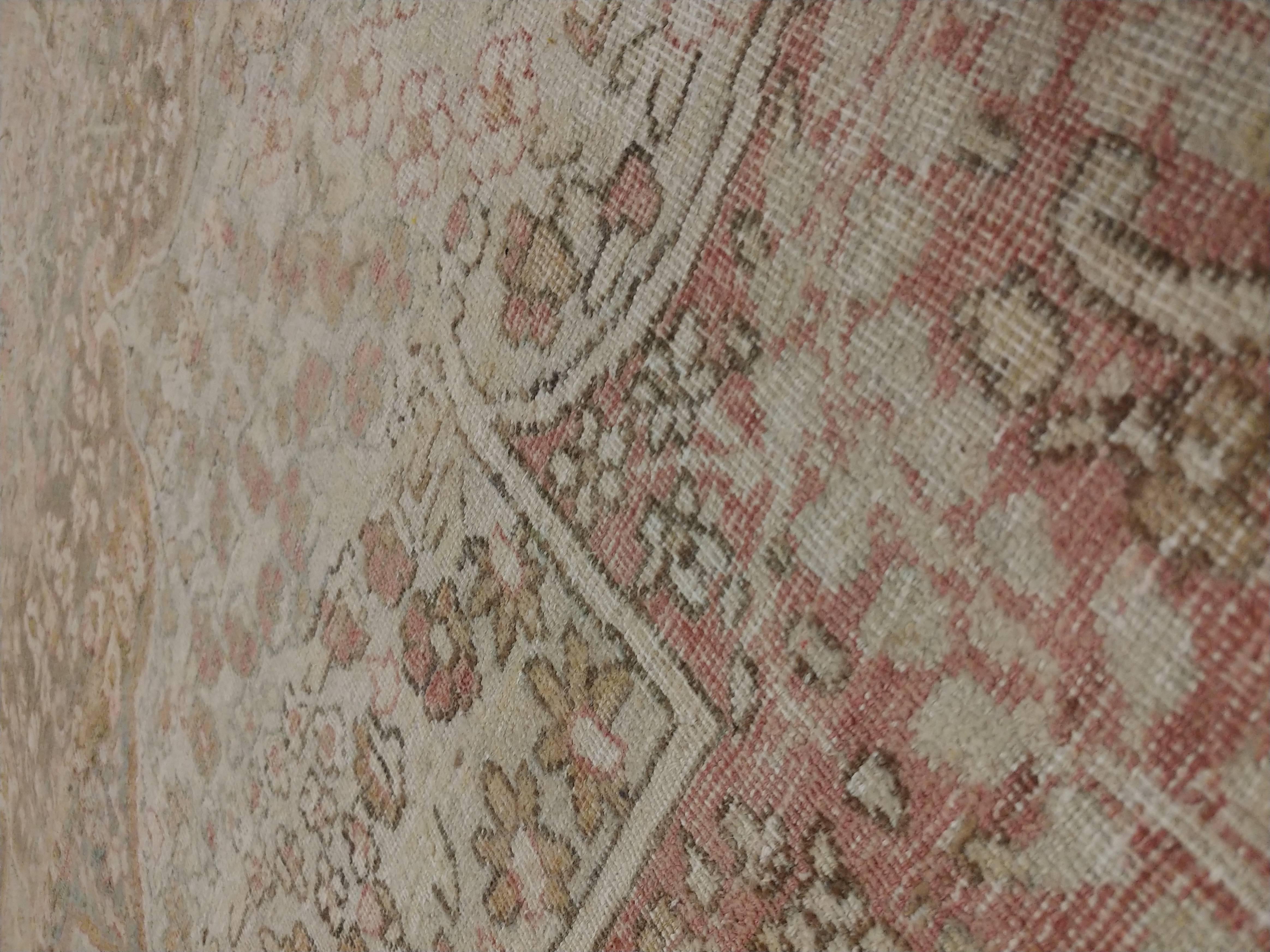 Wool Antique Lavar Kerman Carpet, Soft Pastel Colors, Ivory, Pink, Light Gray/Blue For Sale