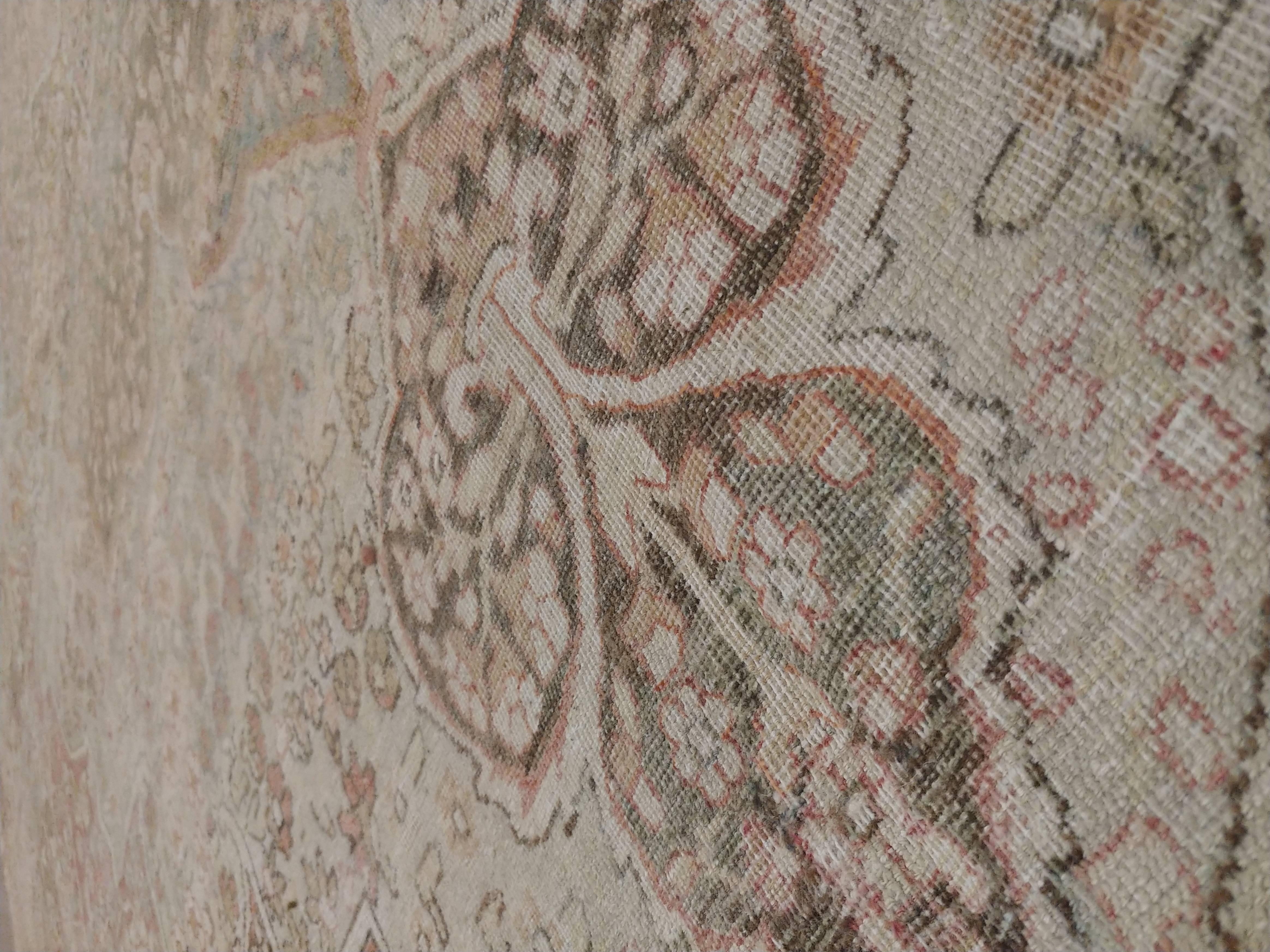 20th Century Antique Lavar Kerman Carpet, Soft Pastel Colors, Ivory, Pink, Light Gray/Blue For Sale