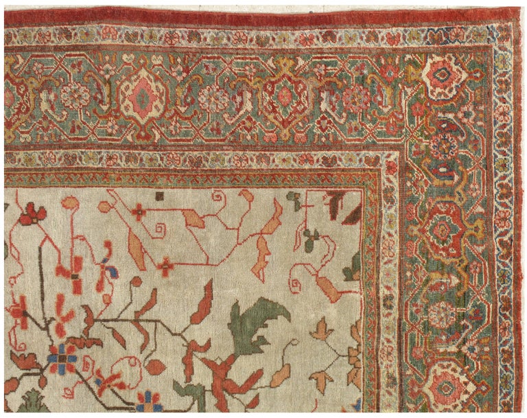 Antique Persian Sultanabad Carpet Handmade Oriental Rug Light Blue Red Green For Sale At 1stdibs