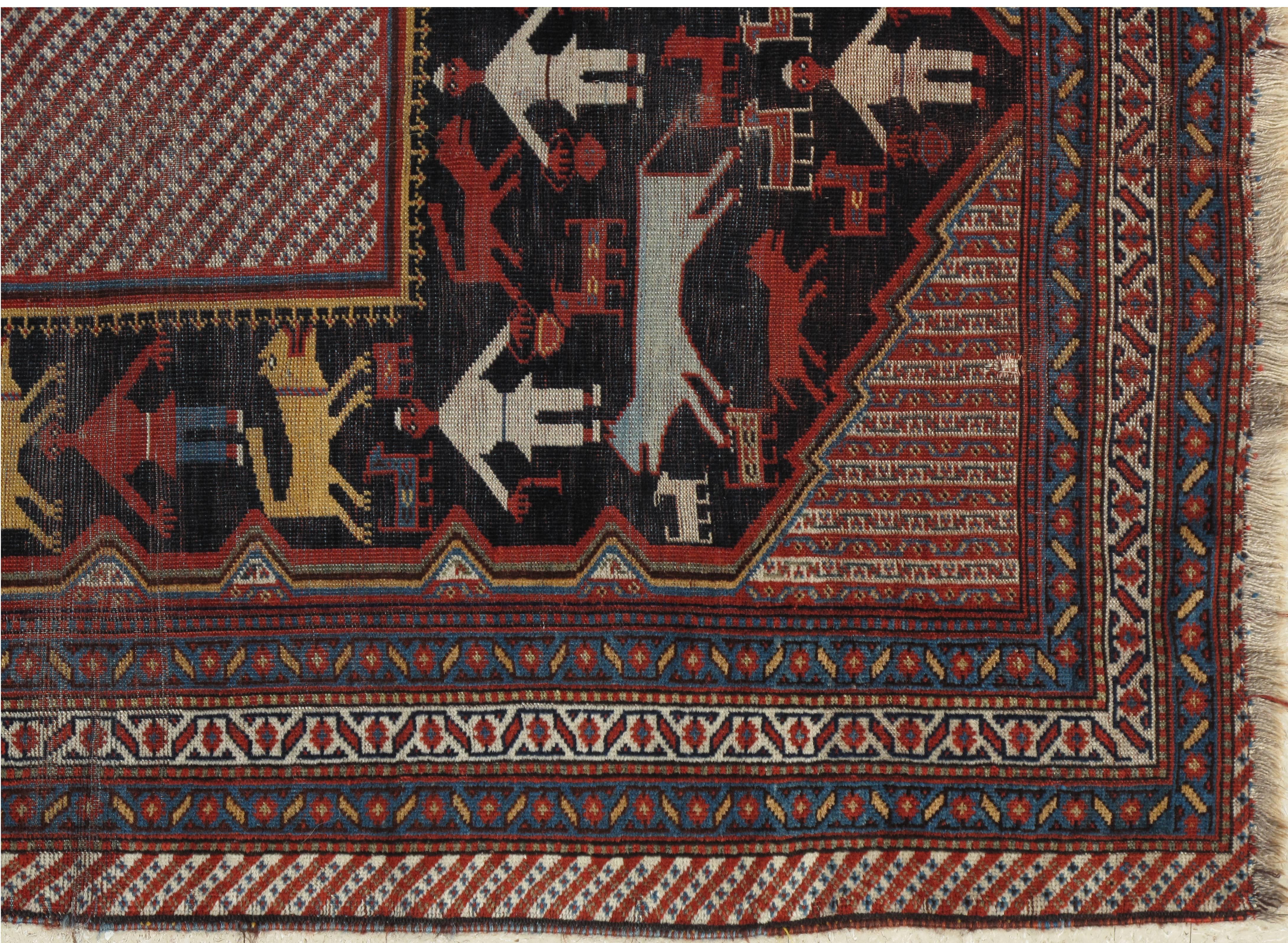 Hand-Knotted Antique Qashgai Rug, Handmade Persian Folk Art, circa 1850