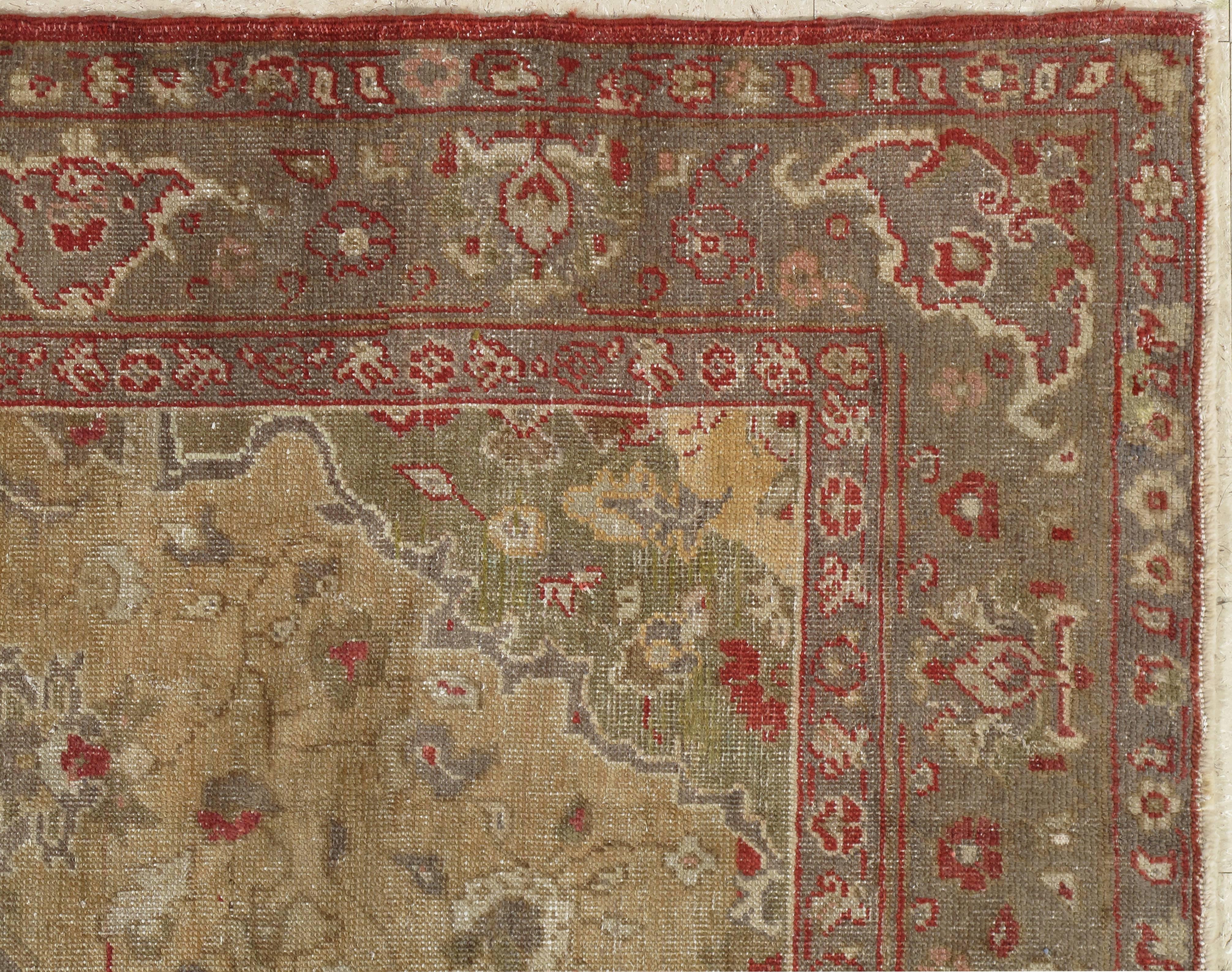 Turkish Vintage Oushak Carpet, Handmade Oriental Rug, Pale Caramel, Coral Taupe, Gray For Sale