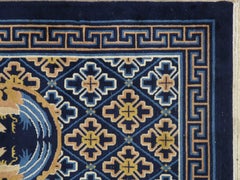 Vintage Chinese Runner, Handmade, Oriental Rug, Blue, Gold, Ivory