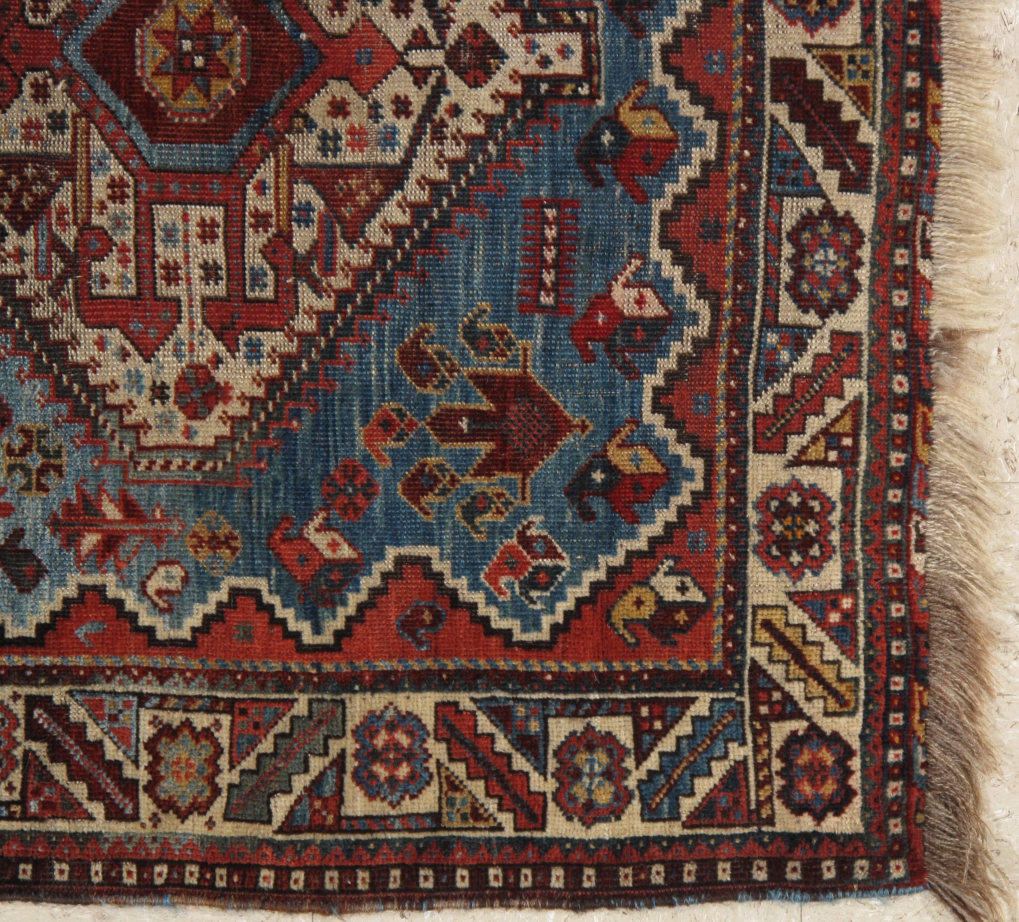 Antique Gashghai Rug, Handmade Light Blue, circa 1890 In Good Condition In Port Washington, NY