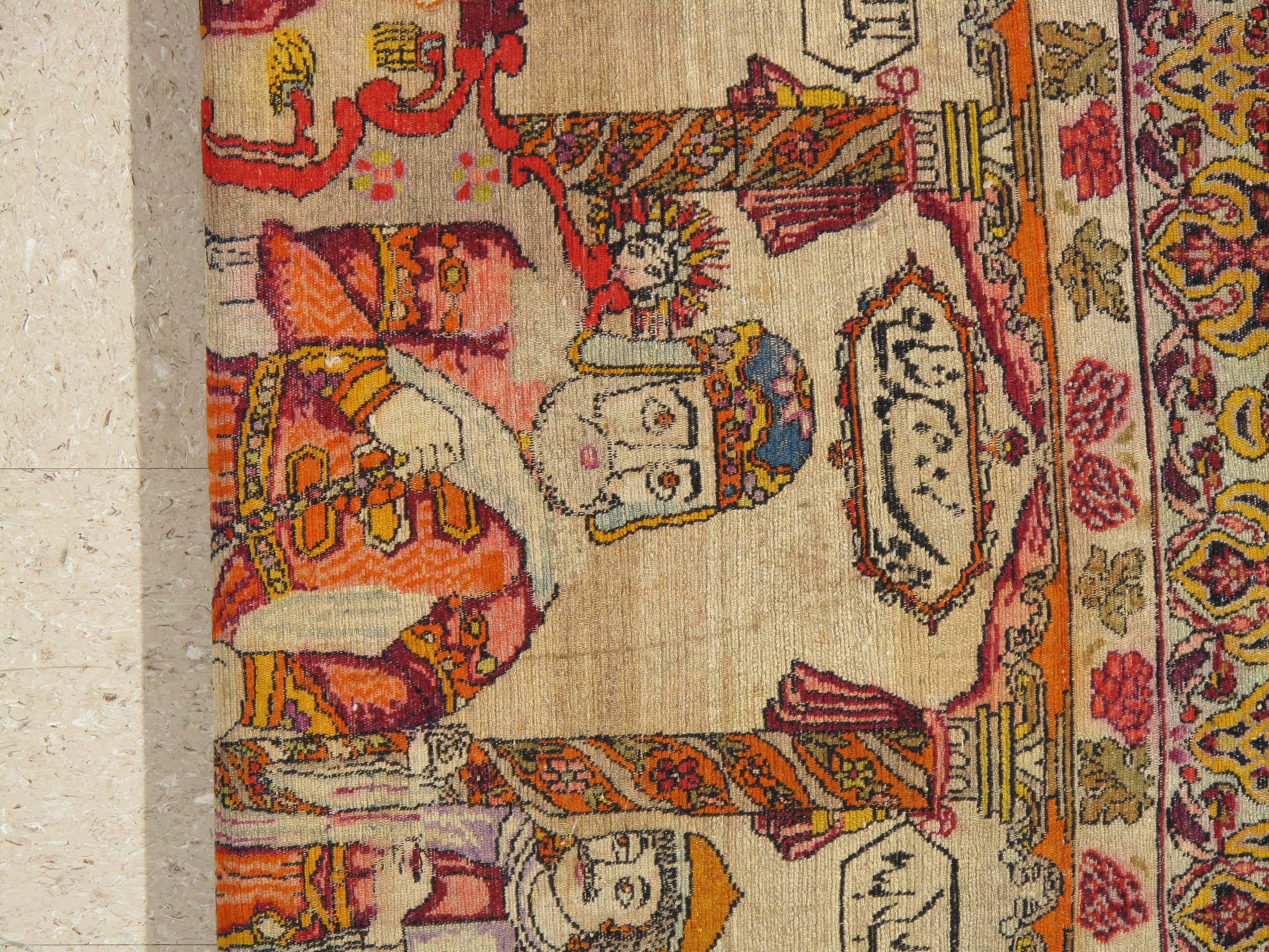 Alfombra Persa Antigua Malayer Pictórica, Colgante de Pared, Alfombra del Rey de Persia Hecha a Mano en venta 1