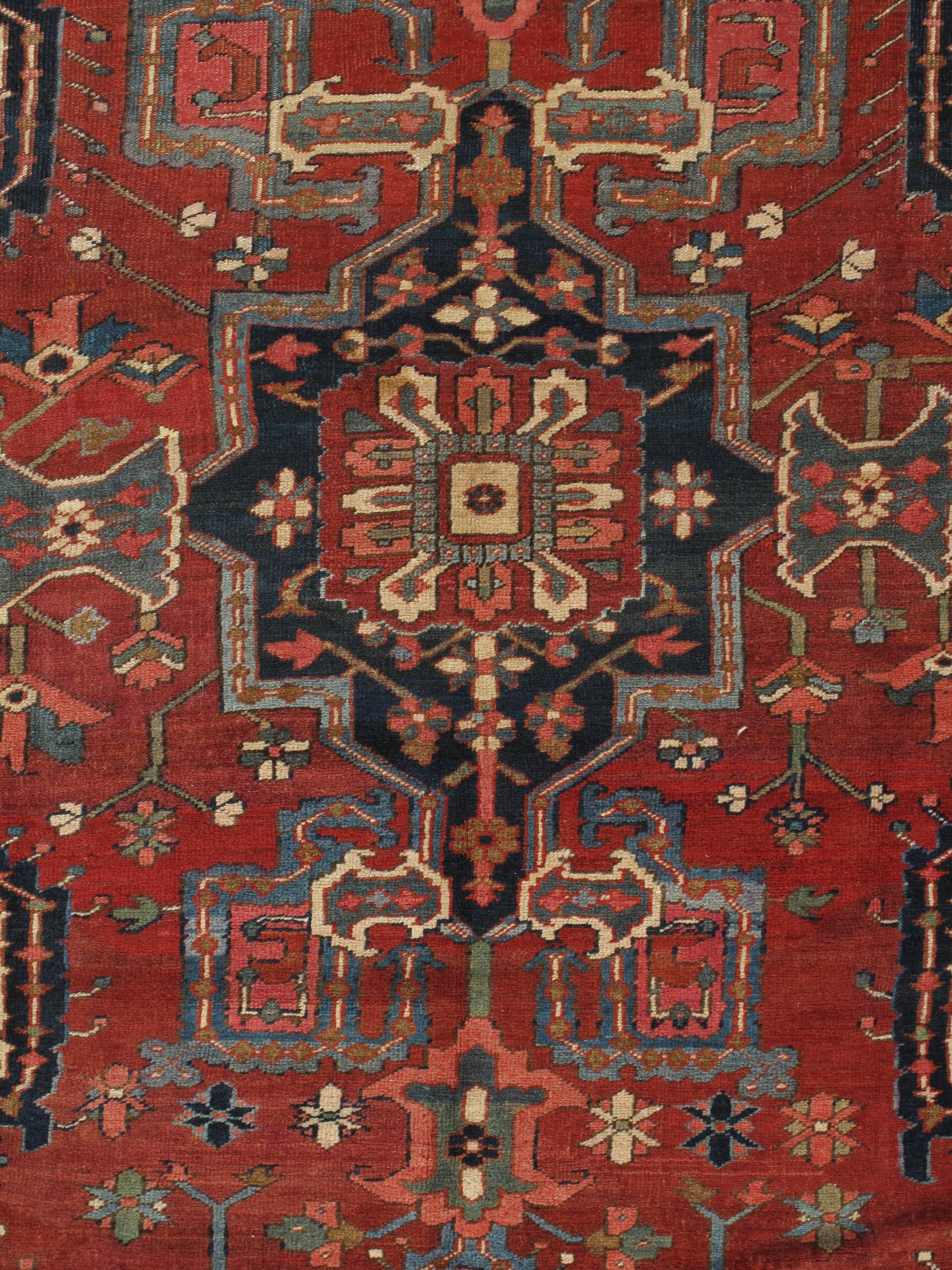 Wool Antique Bakhshaish Carpet, Persian Handmade Rug, Rust, Navy, Ivory, Light Blue