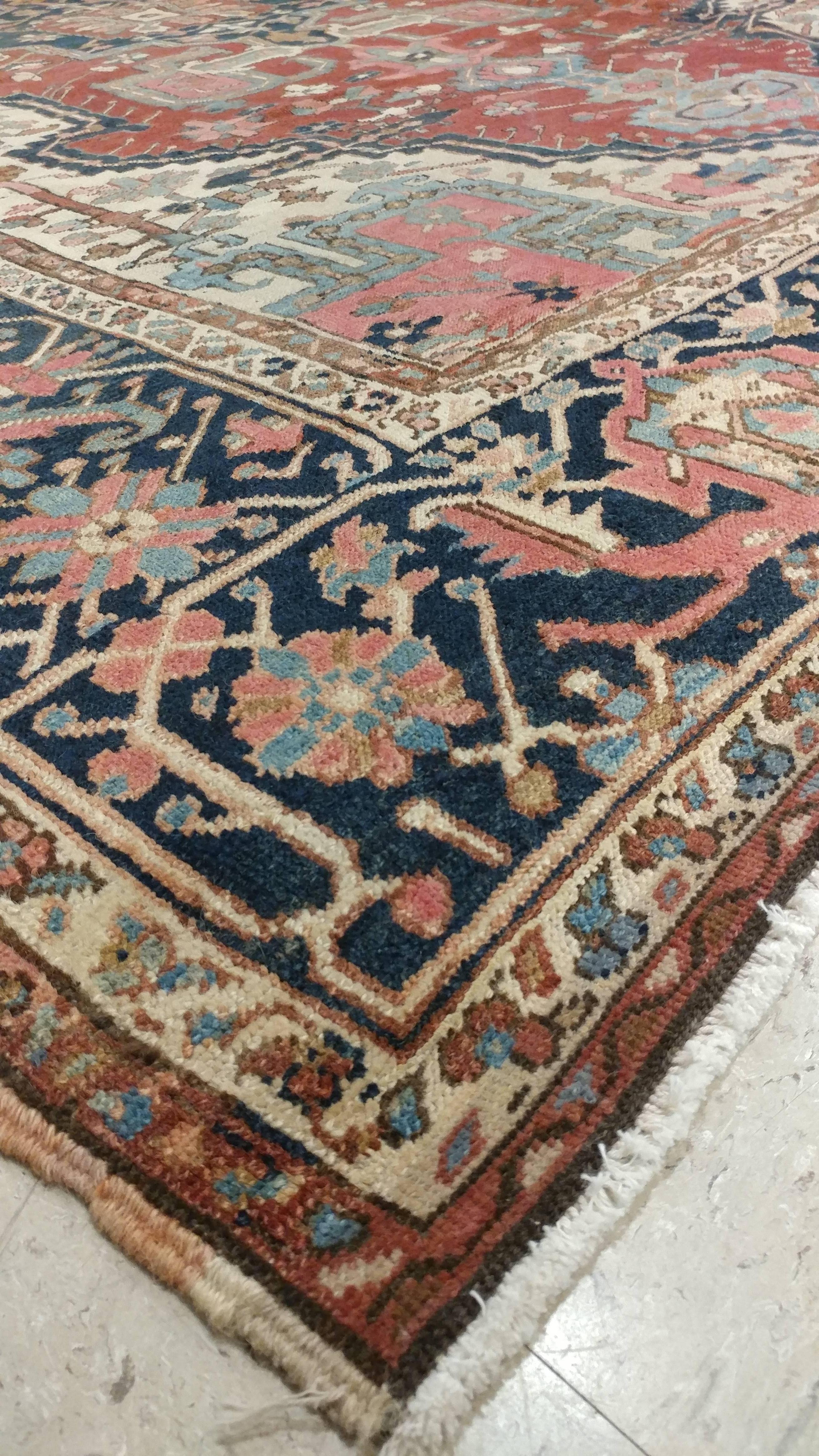 20th Century Antique Bakhshaish Carpet, Persian Handmade Rug, Rust, Navy, Ivory, Light Blue