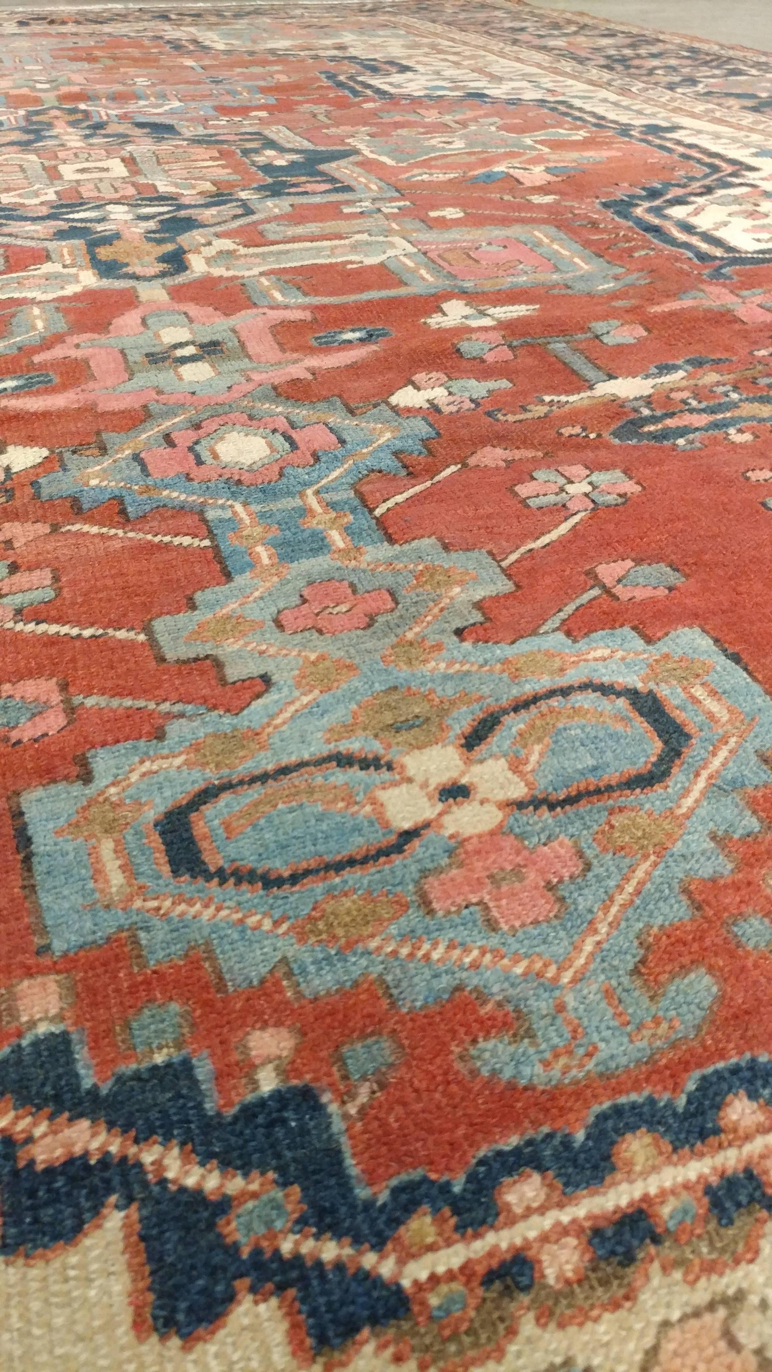 Bakshaish Antique Bakhshaish Carpet, Persian Handmade Rug, Rust, Navy, Ivory, Light Blue