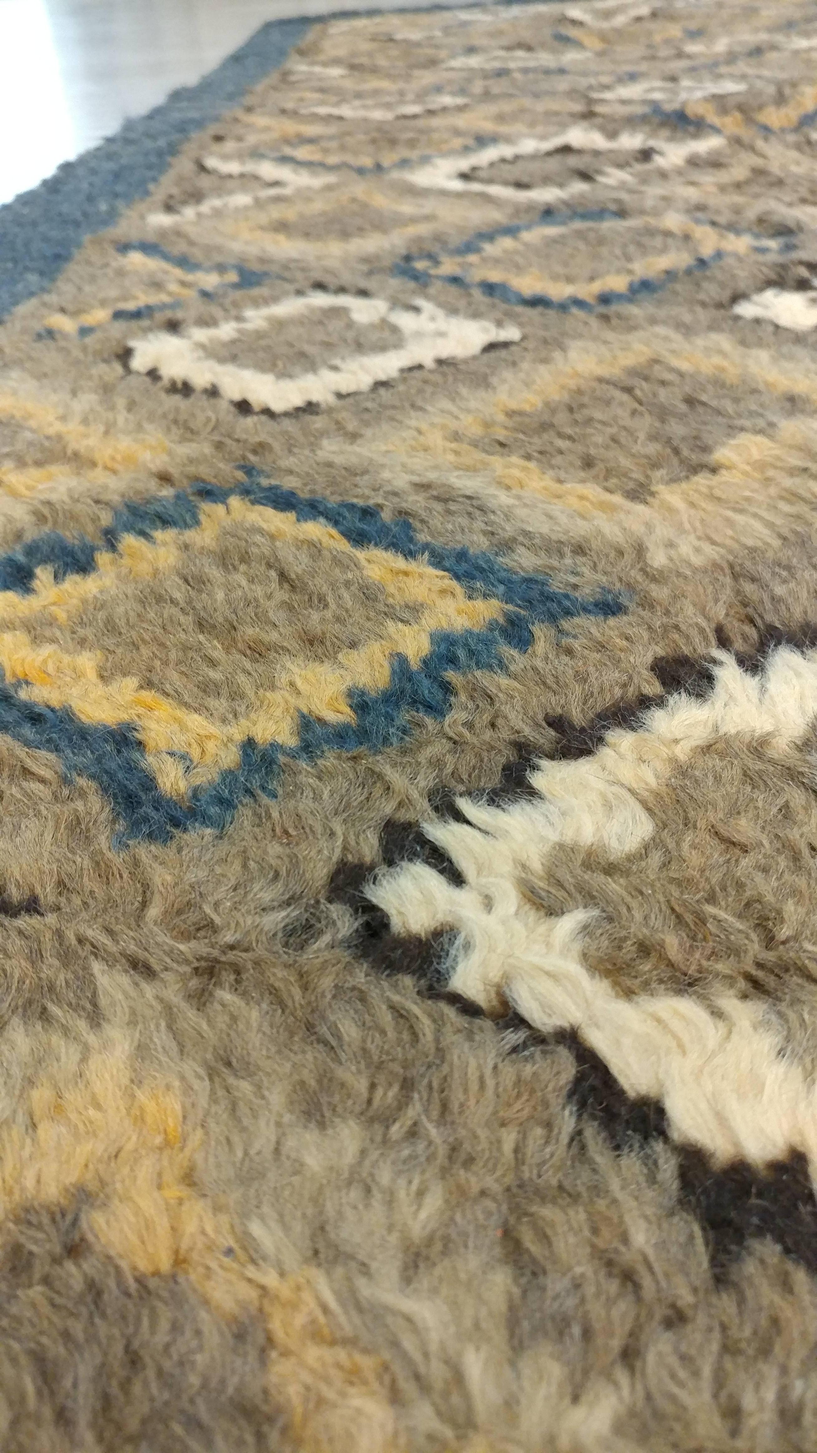 Wool Vintage Rya Carpet, Swedish, Soft Colors, Mid-Century Modern For Sale