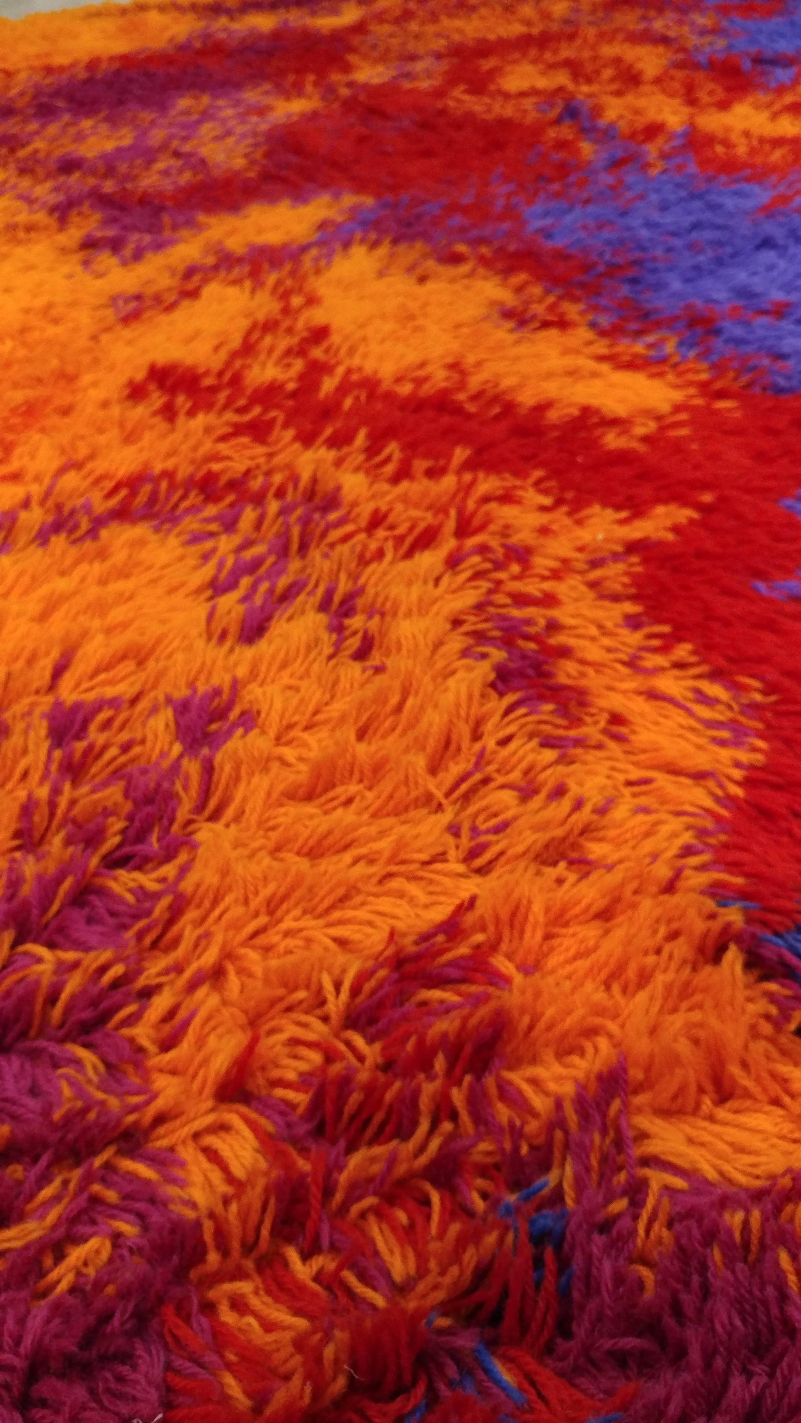 Wool Vintage Rya Carpet, Swedish, Colorful, Mid-Century Modern