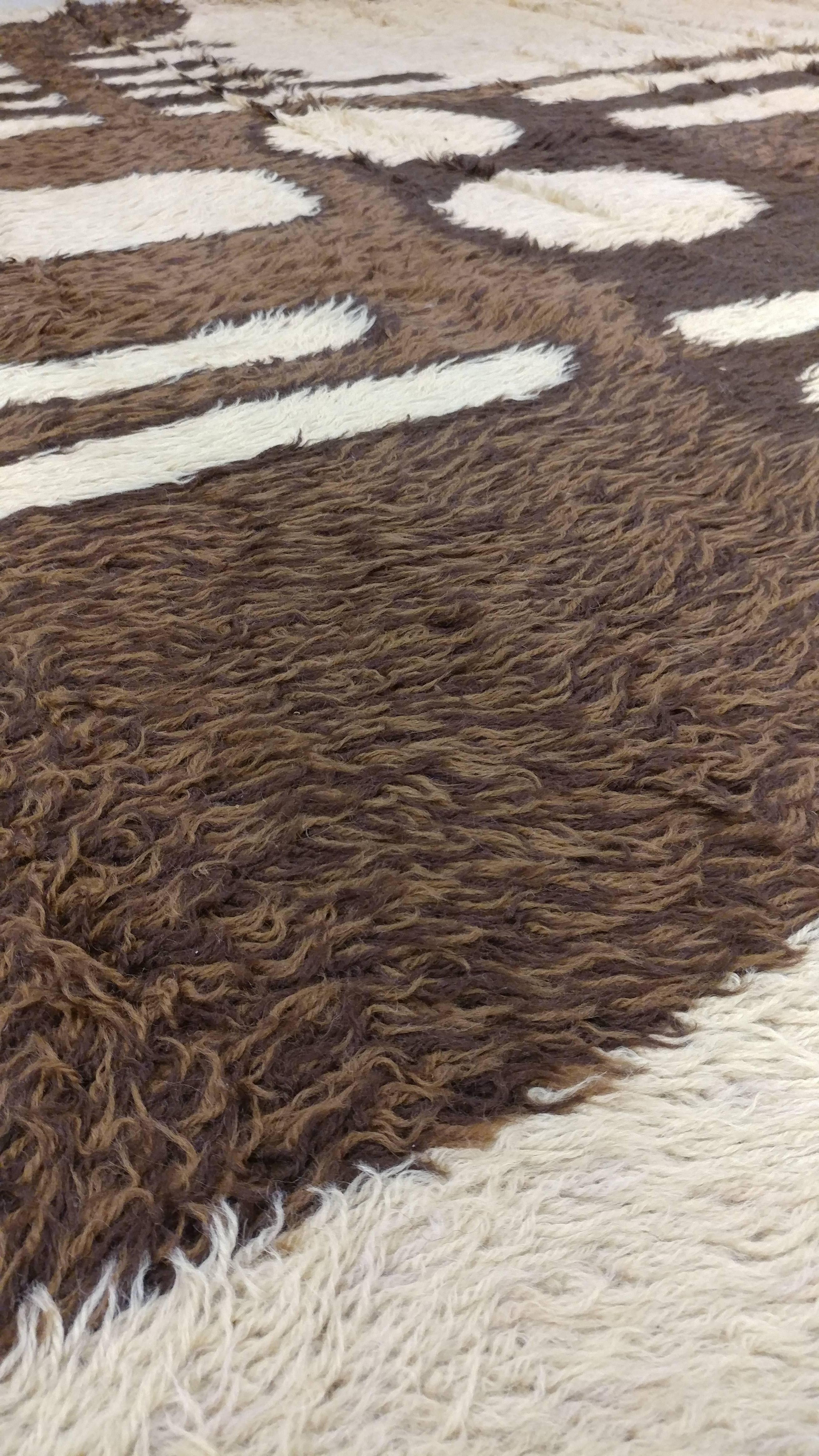Hand-Knotted Vintage Swedish Rya Carpet, Handmade, circa 1960, Wool Pile