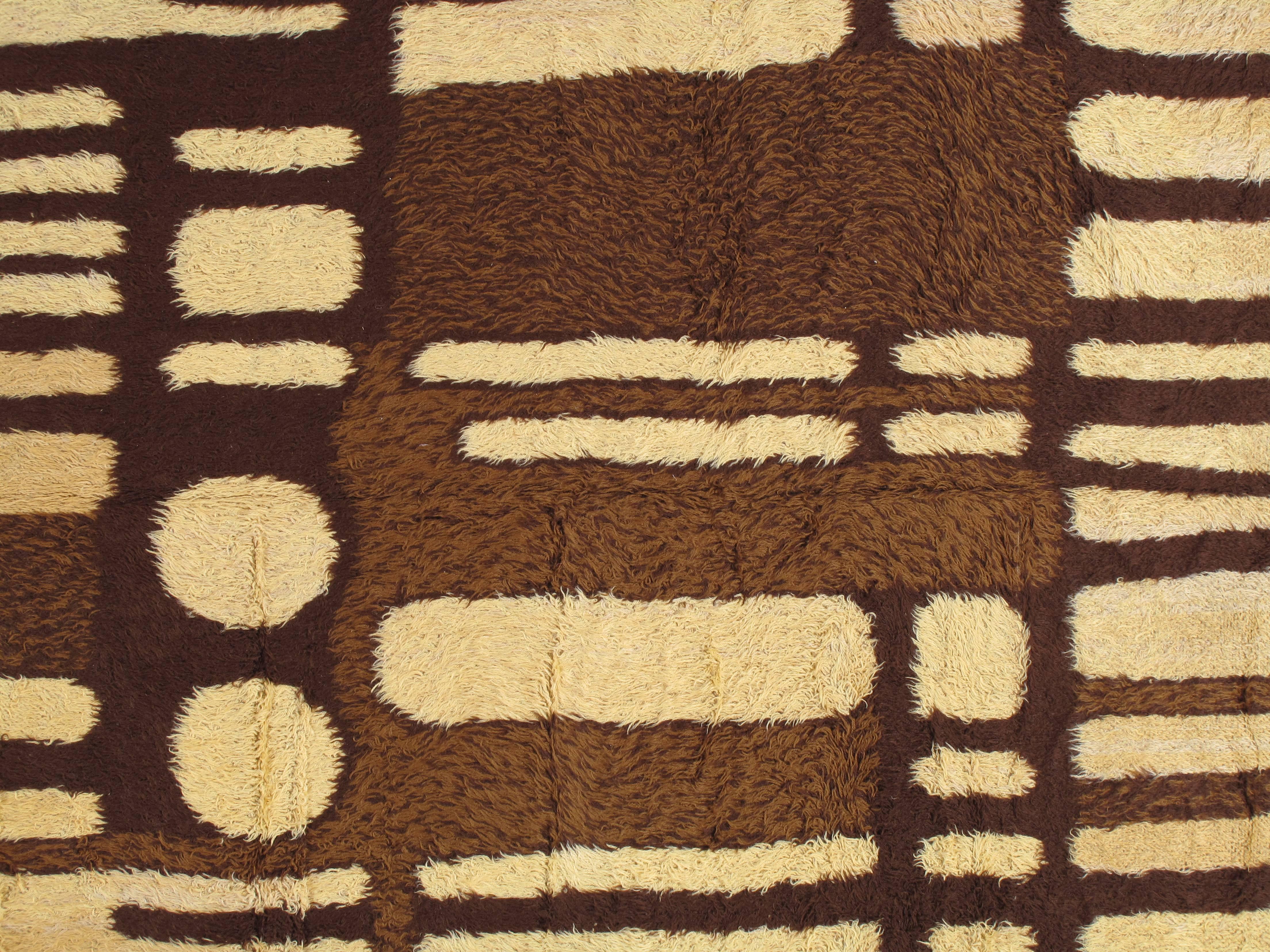 Mid-Century Modern Vintage Swedish Rya Carpet, Handmade, circa 1960, Wool Pile