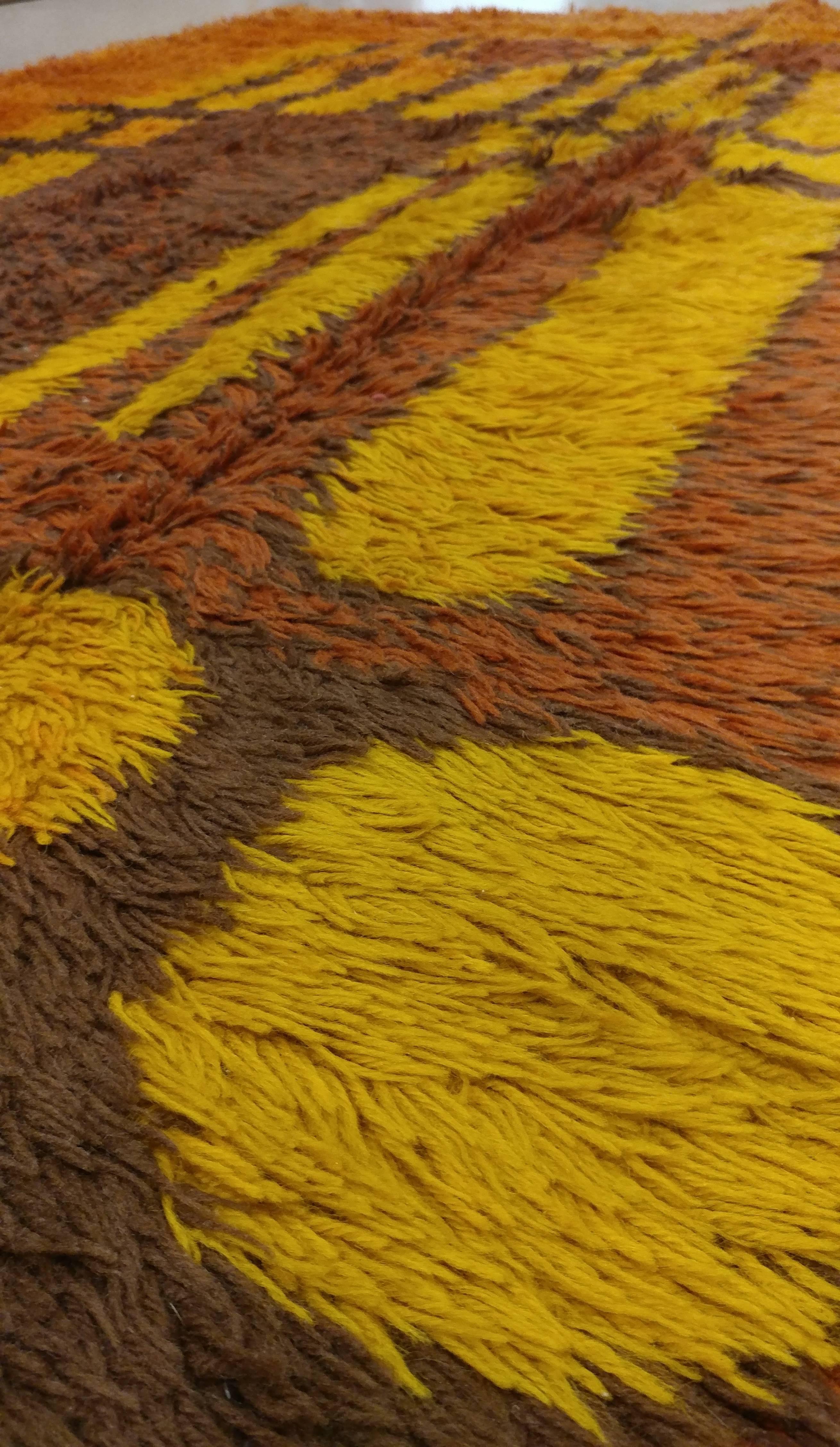 Wool Vintage Rya Carpet, Swedish, Soft Colors, Mid-Century Modern