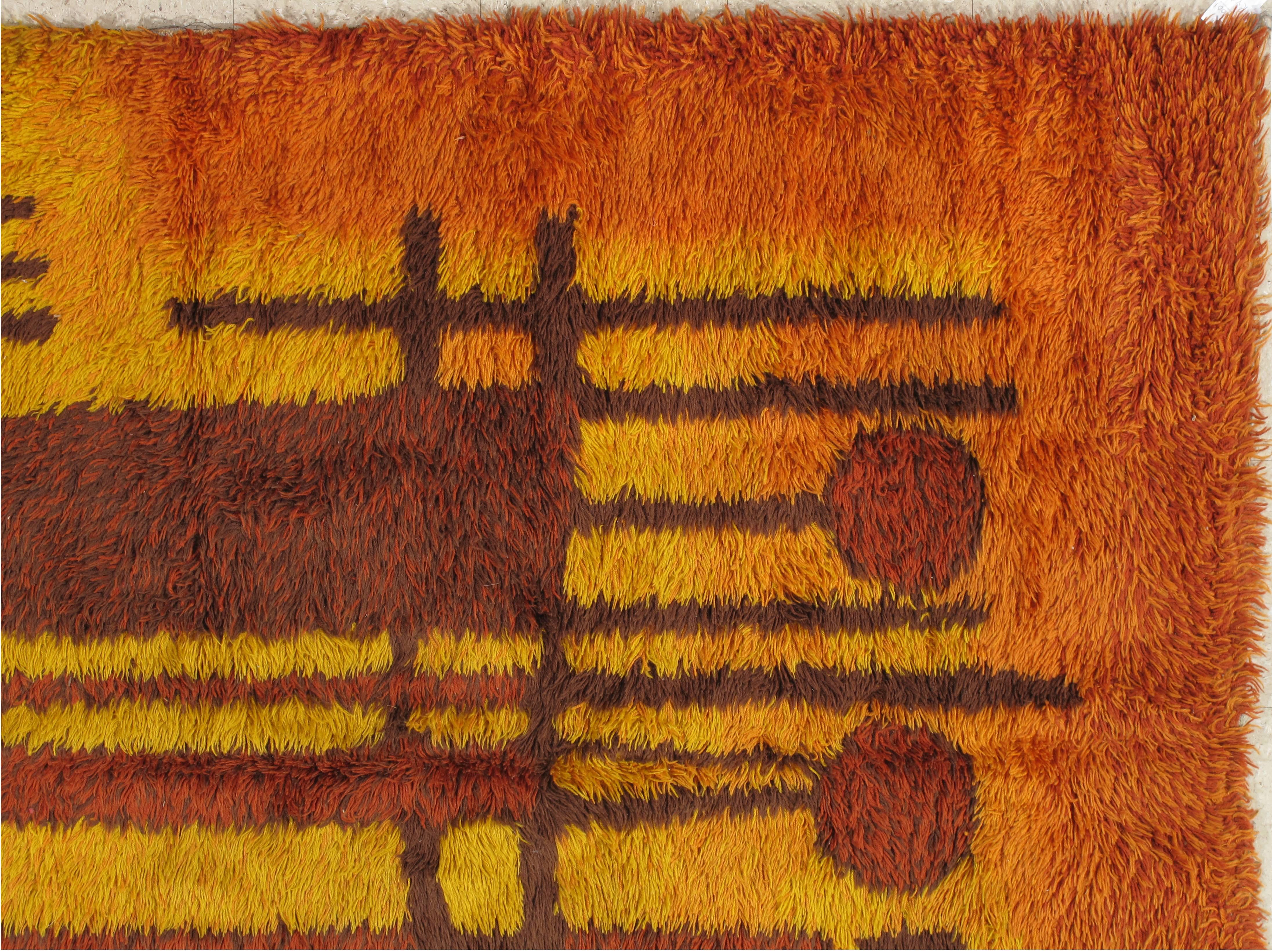 Hand-Crafted Vintage Rya Carpet, Swedish, Soft Colors, Mid-Century Modern