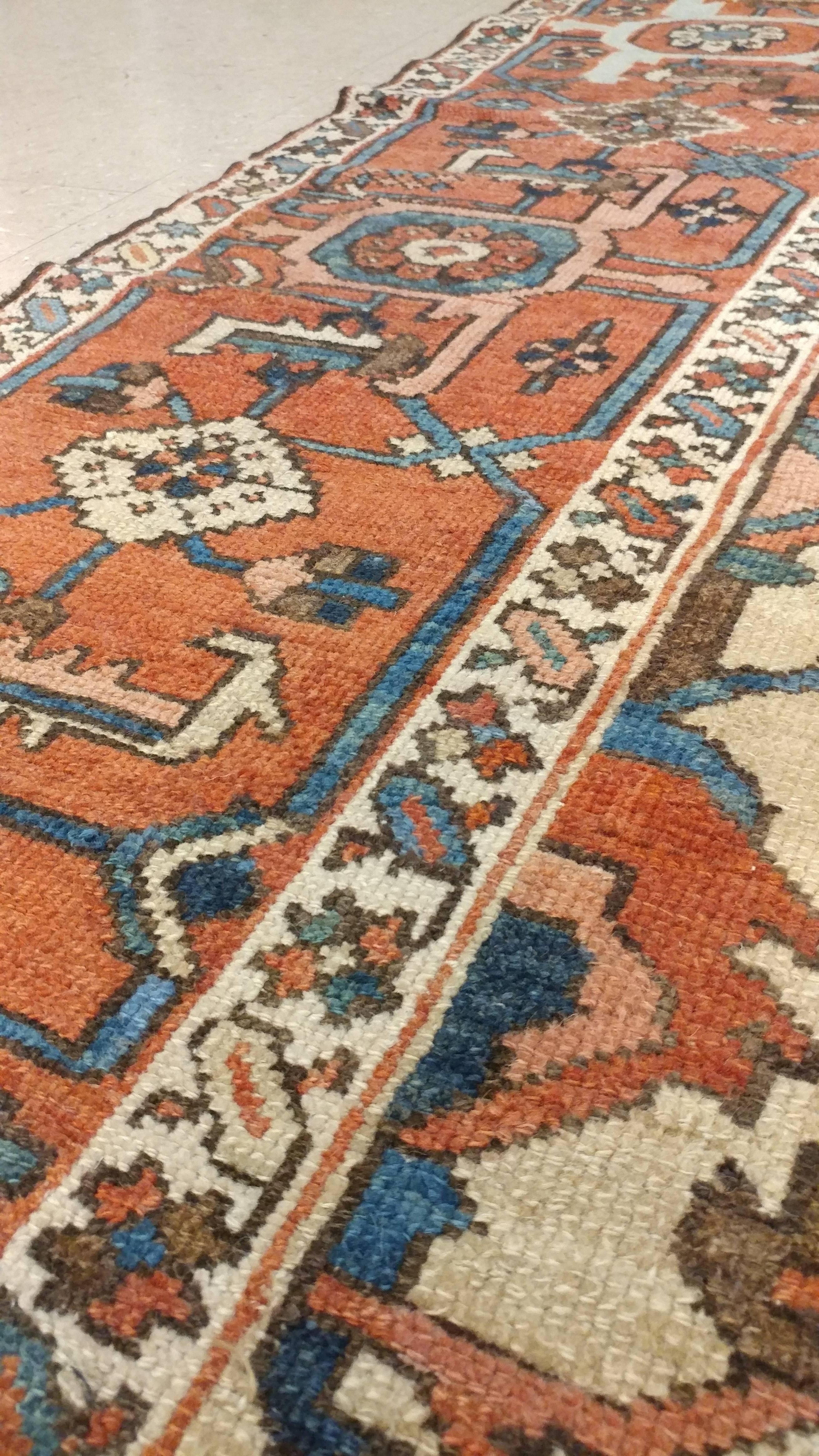 Antique Persian Handmade Wool Oriental Serapi Carpet, Rust, Gold, Light Blue 3
