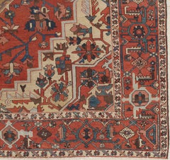 Antique Persian Handmade Wool Oriental Serapi Carpet, Rust, Gold, Light Blue