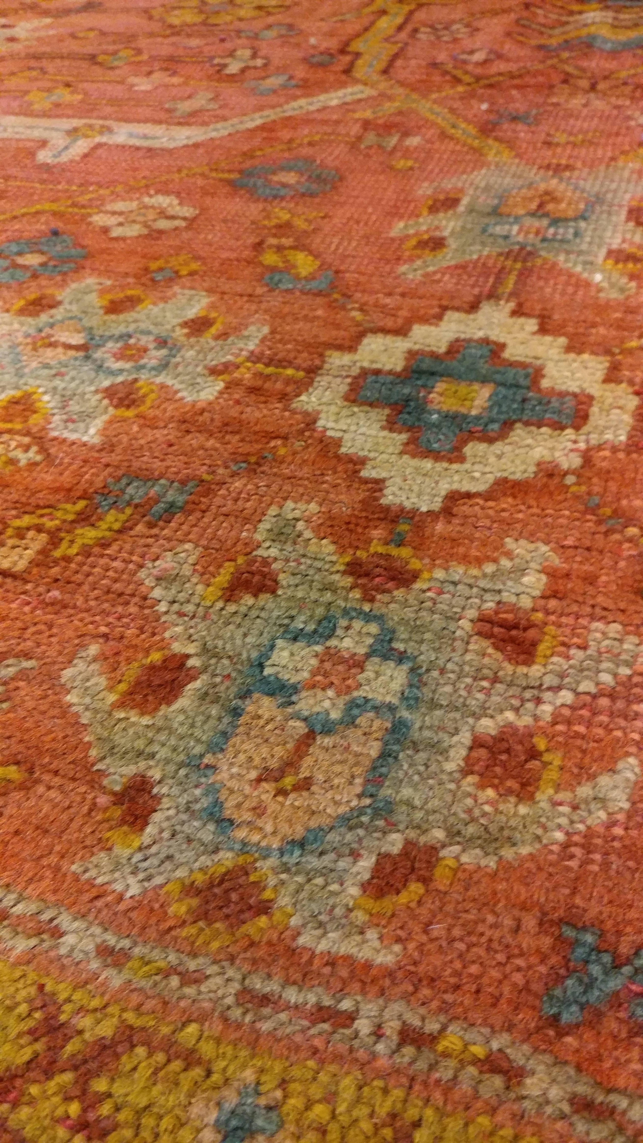 Antique Oushak Carpet, Oriental Rug, Handmade Ivory, Muted Orange, Soft Saffron In Good Condition In Port Washington, NY