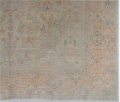 Antique Oushak Carpet, Oriental Rug, Handmade Pale Green, Soft Pink and Ivory