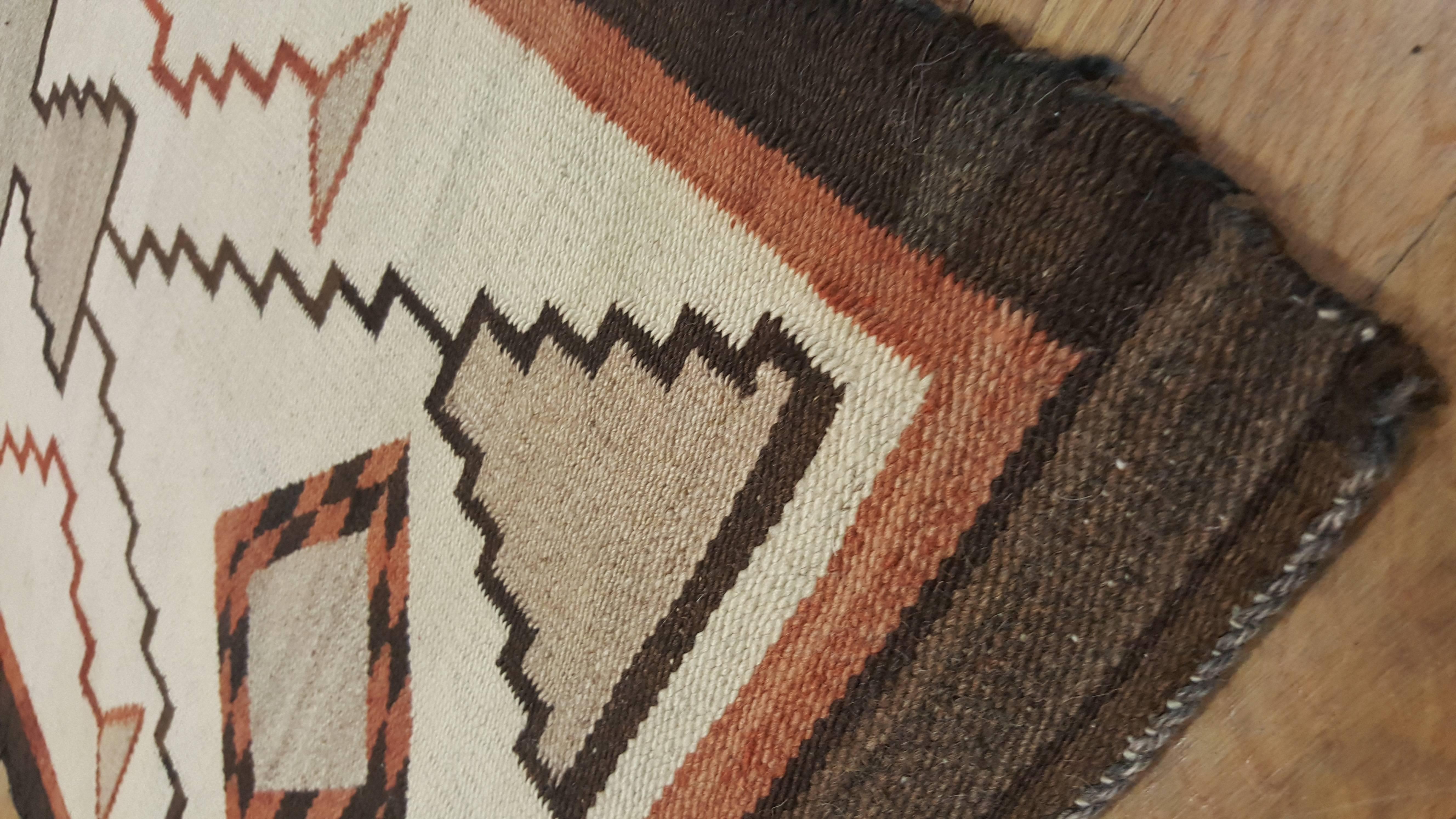 Hand-Knotted Vintage Navajo Carpet, Folk Rug, Handmade Wool, Beige, Terracotta, Tan