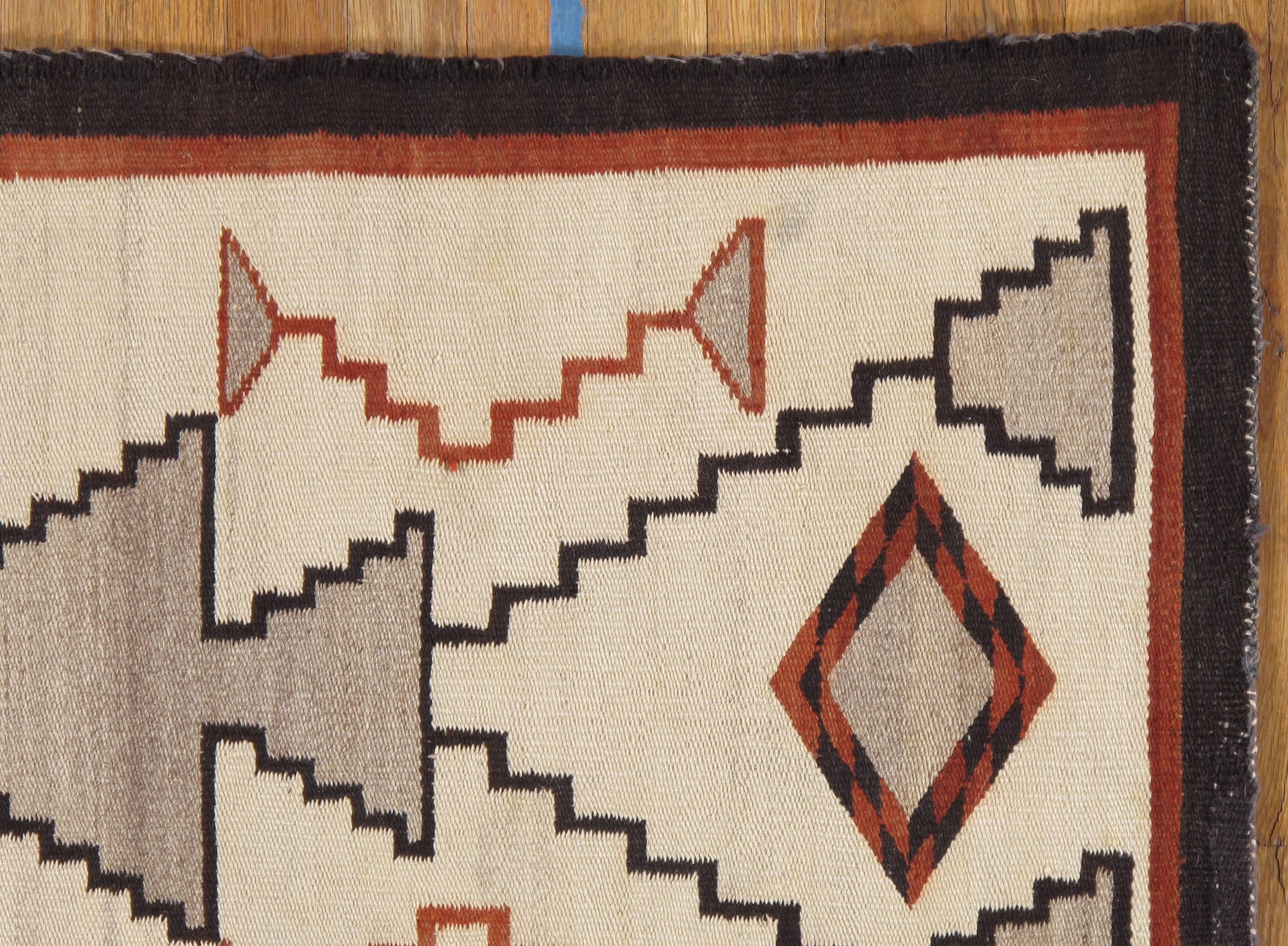 Vintage Navajo Carpet, Folk Rug, Handmade Wool, Beige, Terracotta, Tan In Excellent Condition In Port Washington, NY