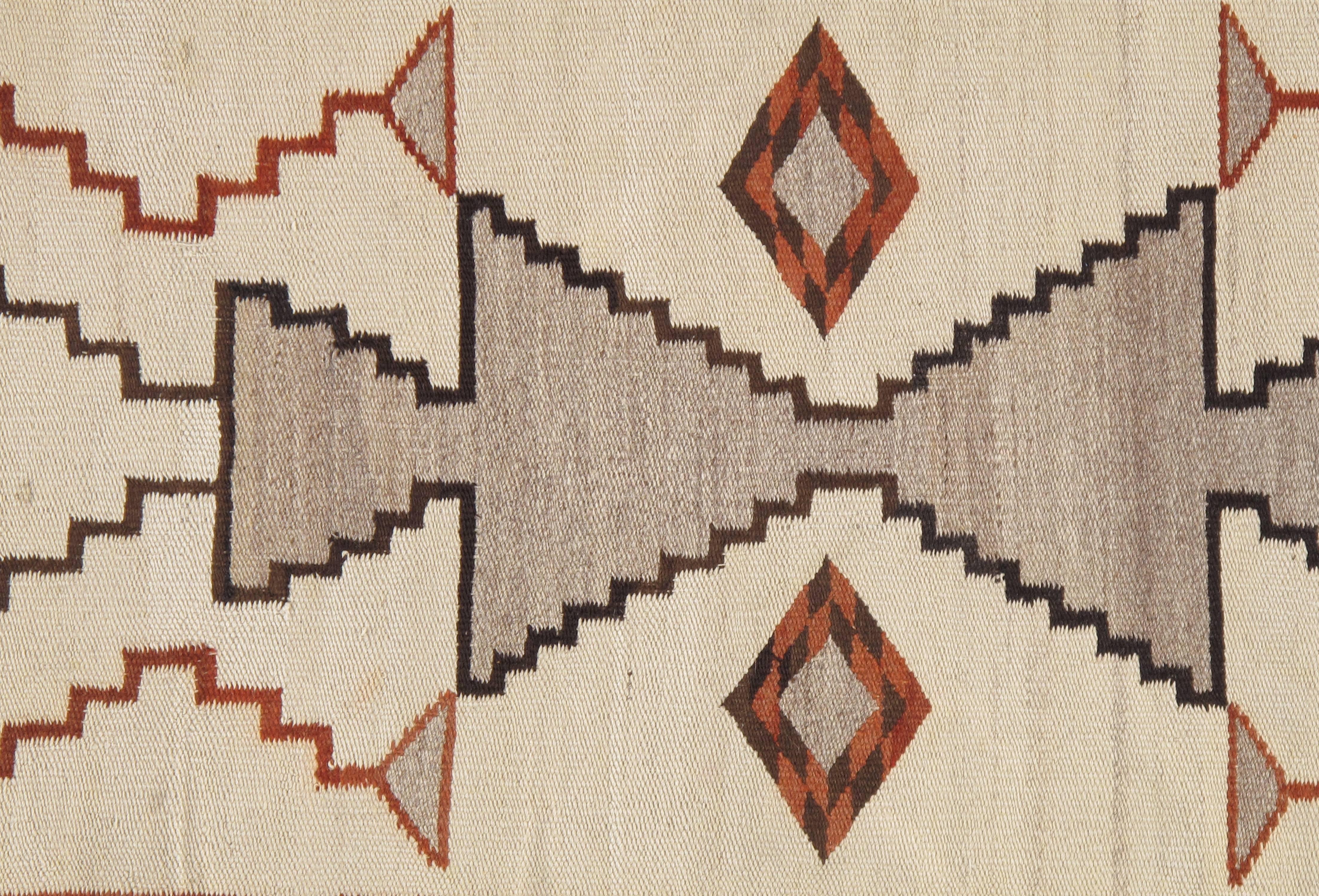 20th Century Vintage Navajo Carpet, Folk Rug, Handmade Wool, Beige, Terracotta, Tan