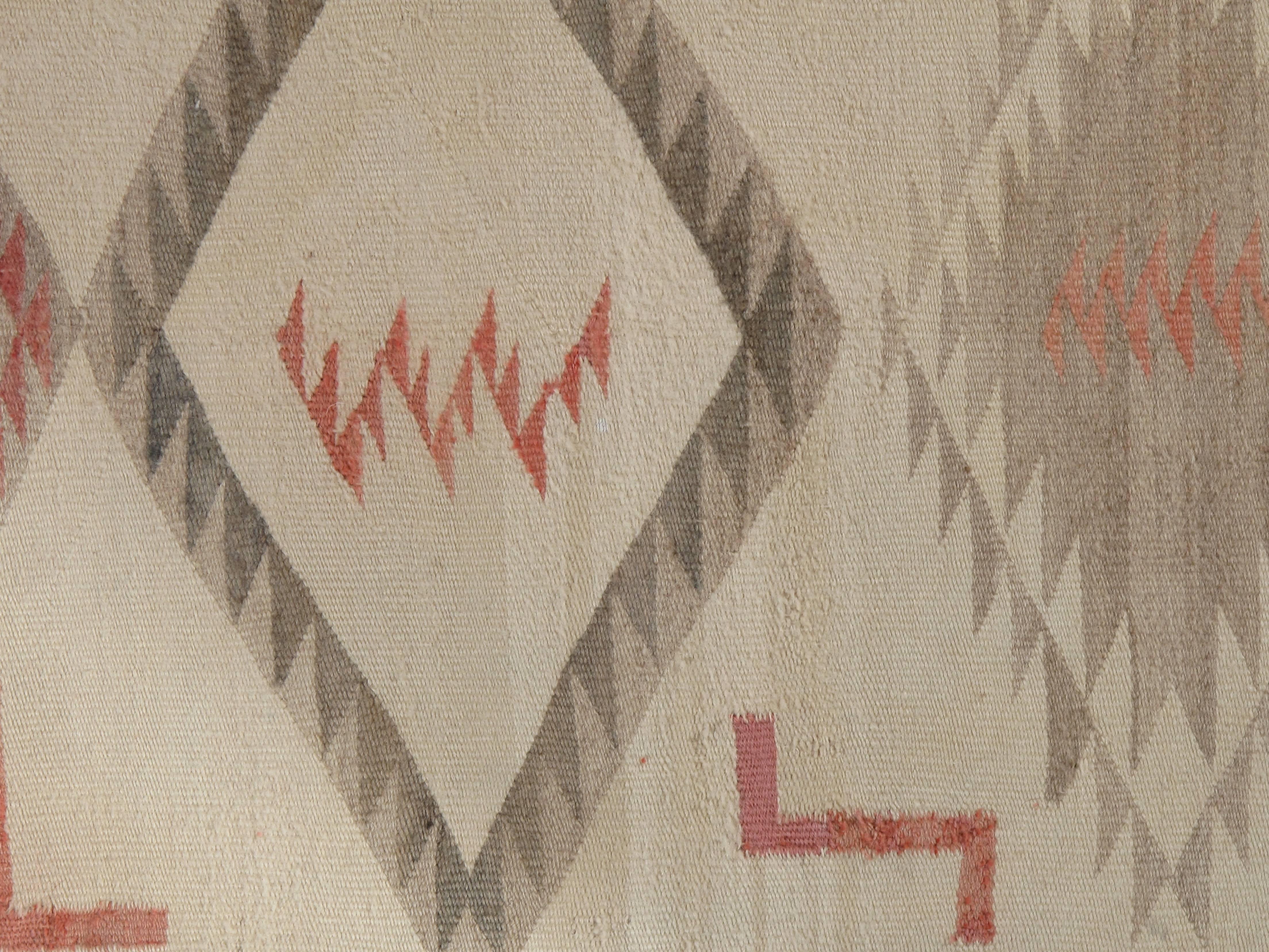 Antique Navajo Carpet, Folk Rug, Handmade Wool, Beige, Gray, Neutral 4