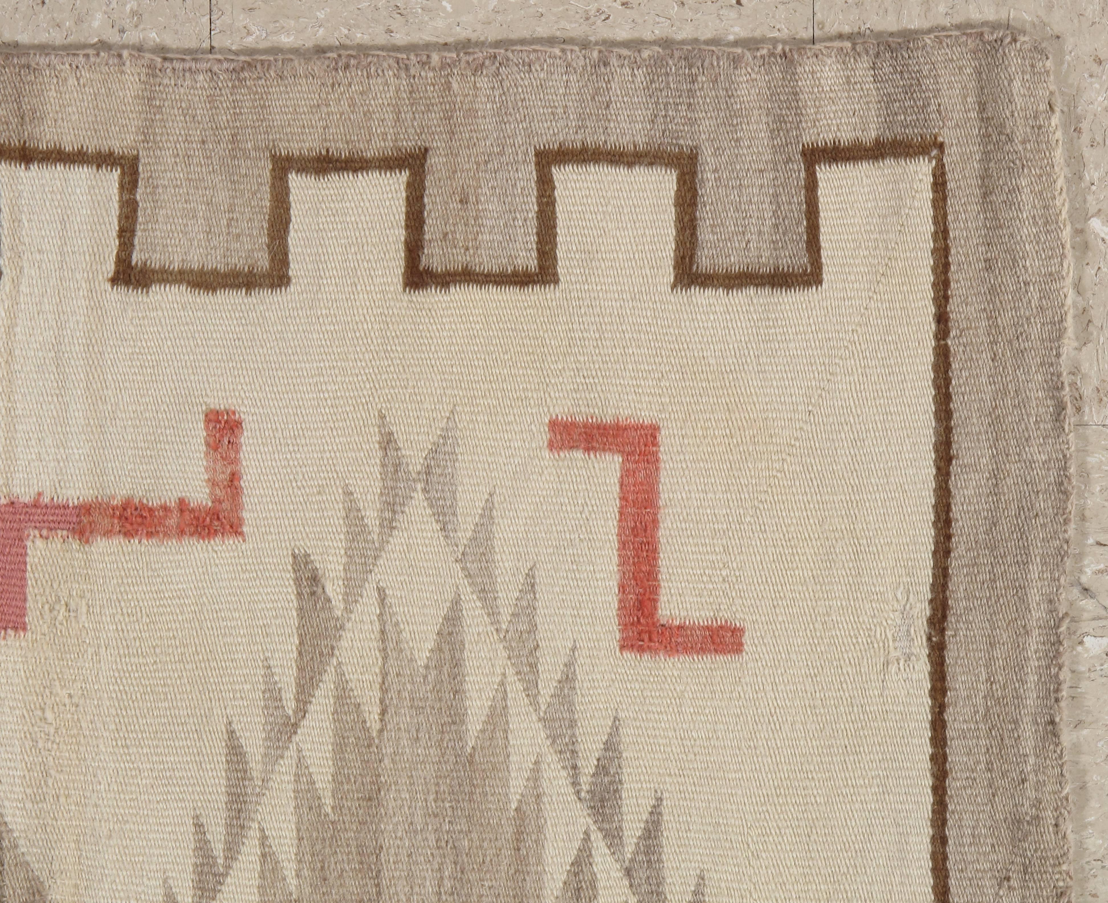Antique Navajo Carpet, Folk Rug, Handmade Wool, Beige, Gray, Neutral 3