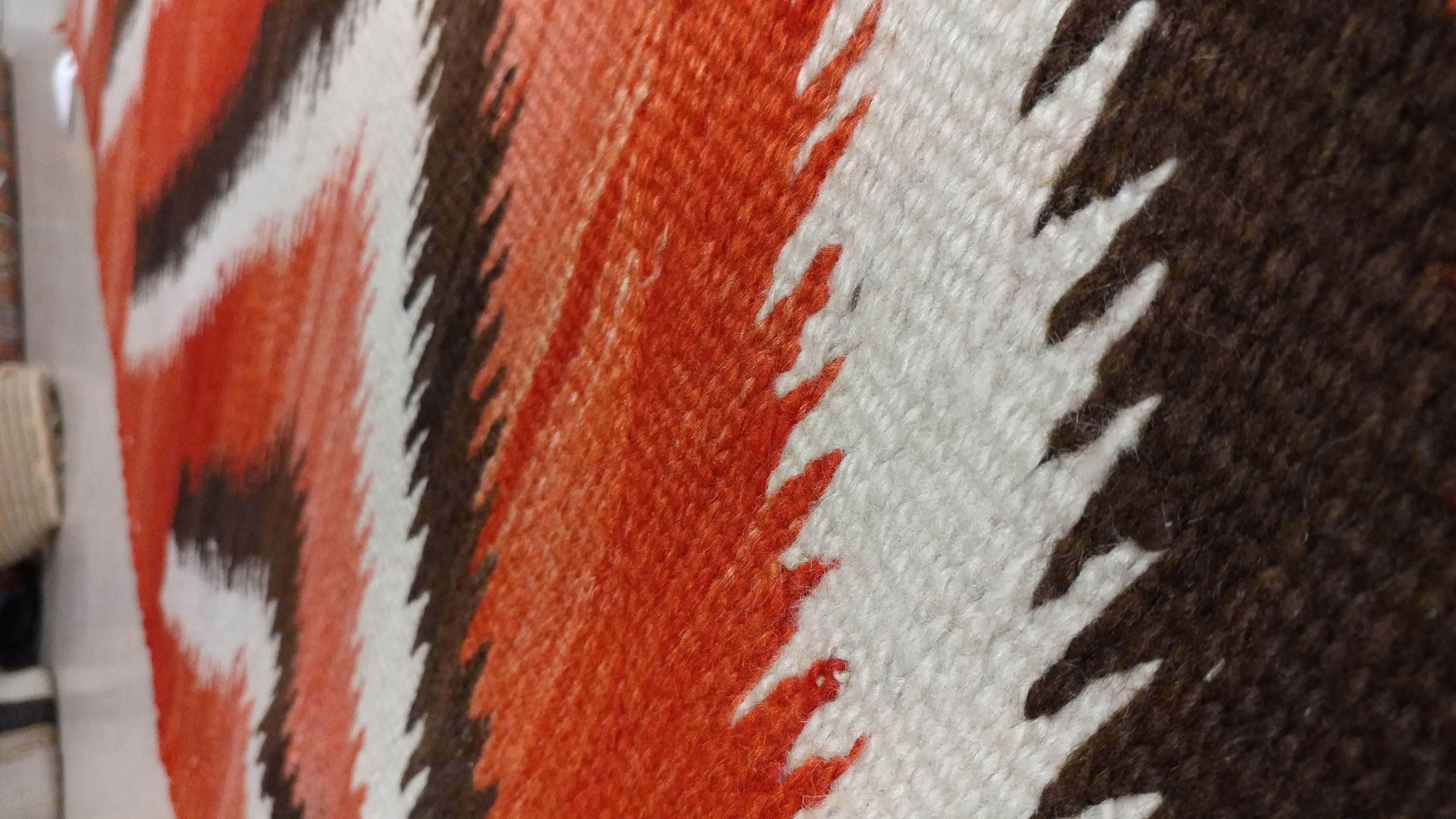 American Antique Storm Navajo Carpet, Folk Rug, Handmade Wool, Beige, Red, Brown
