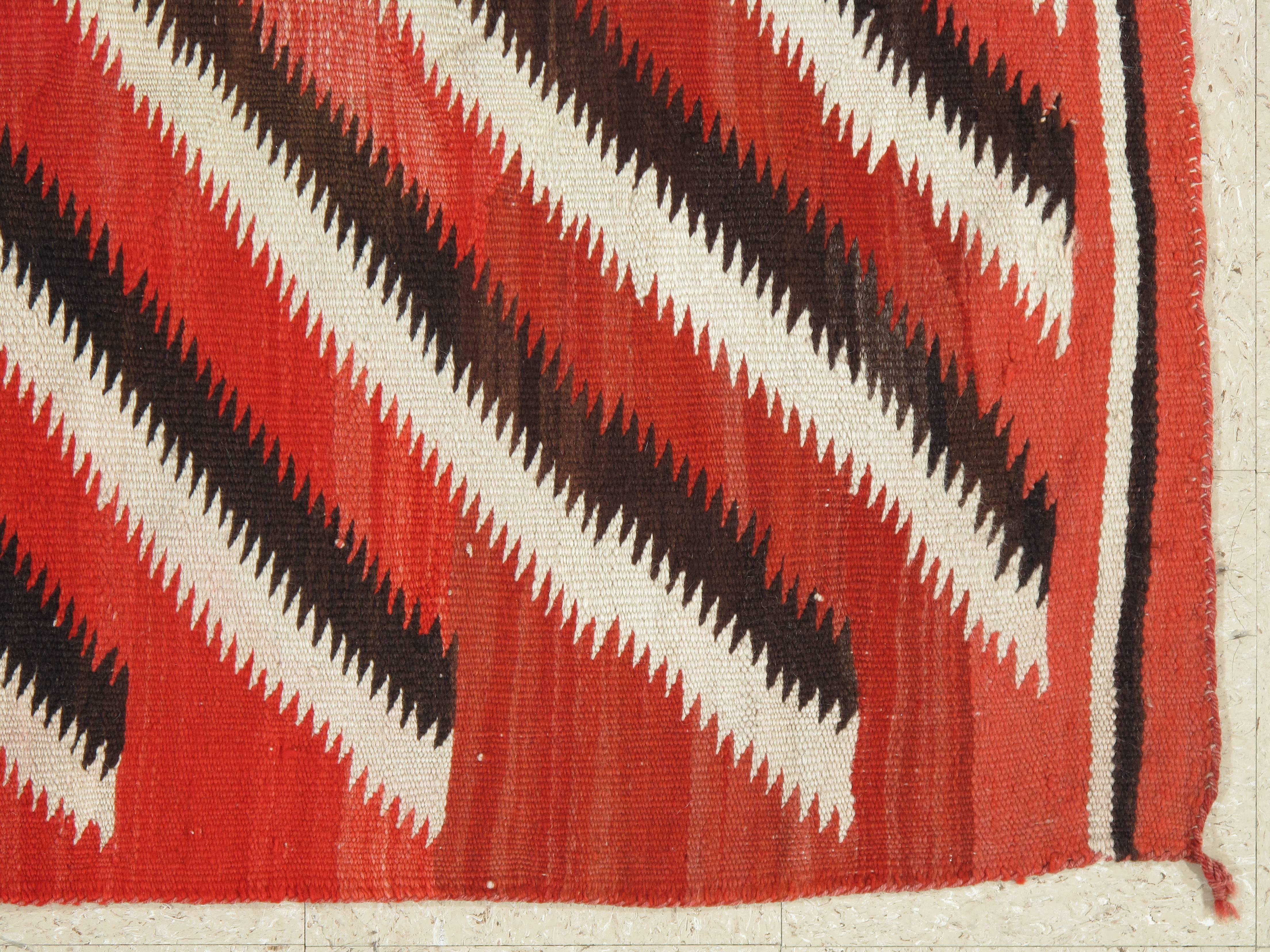 20th Century Antique Storm Navajo Carpet, Folk Rug, Handmade Wool, Beige, Red, Brown