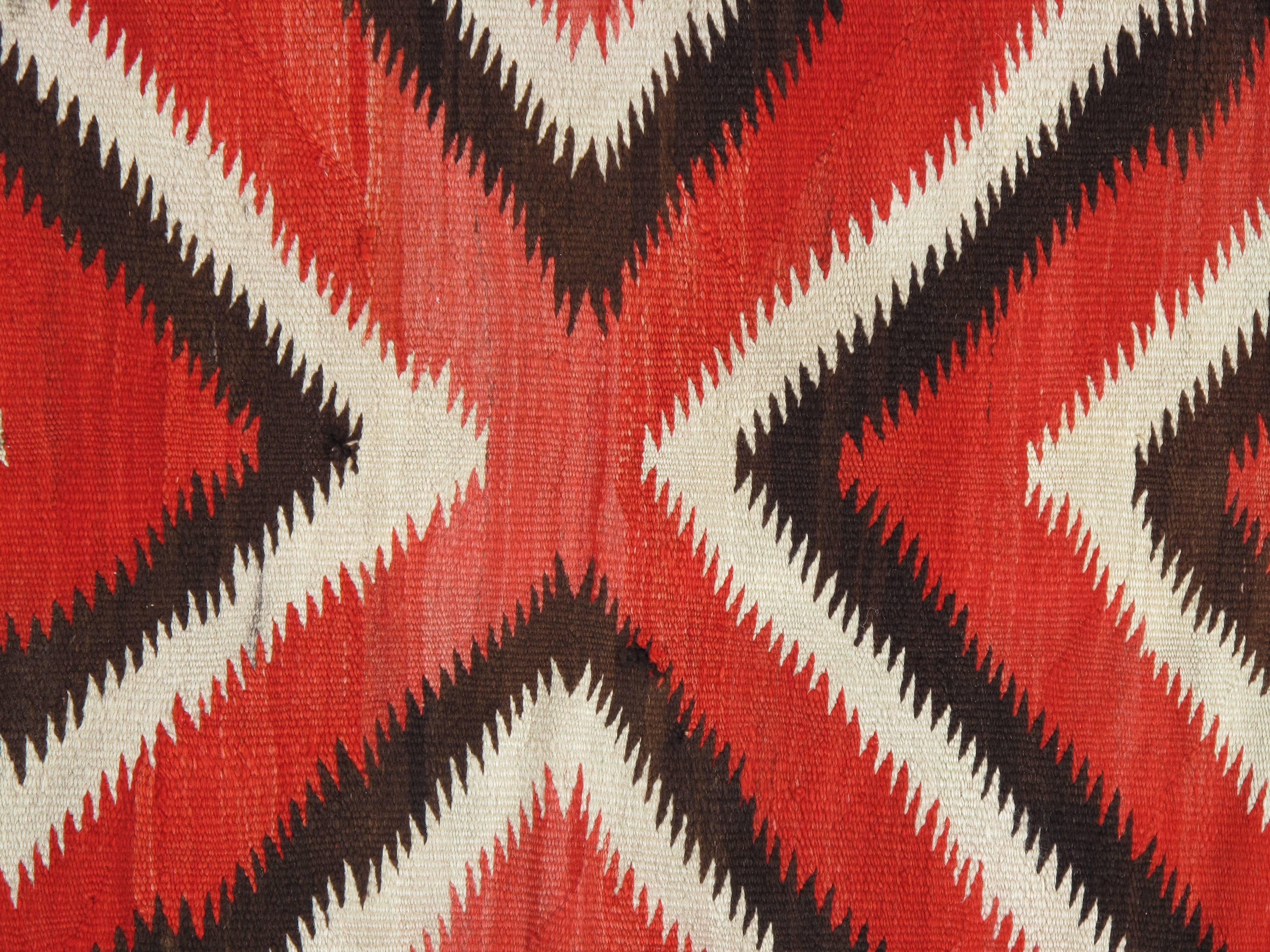 Antique Storm Navajo Carpet, Folk Rug, Handmade Wool, Beige, Red, Brown 2