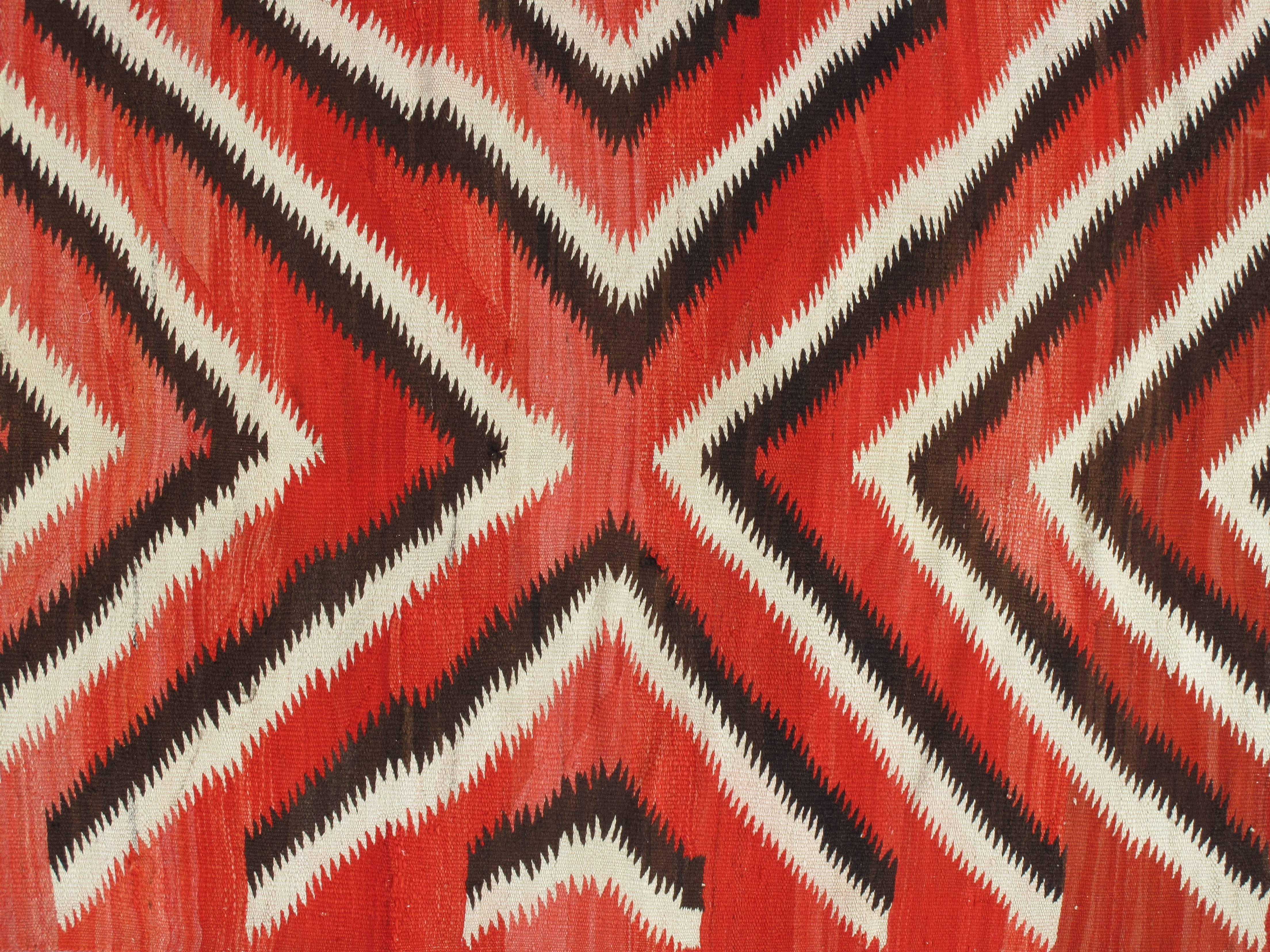 Antique Storm Navajo Carpet, Folk Rug, Handmade Wool, Beige, Red, Brown 1