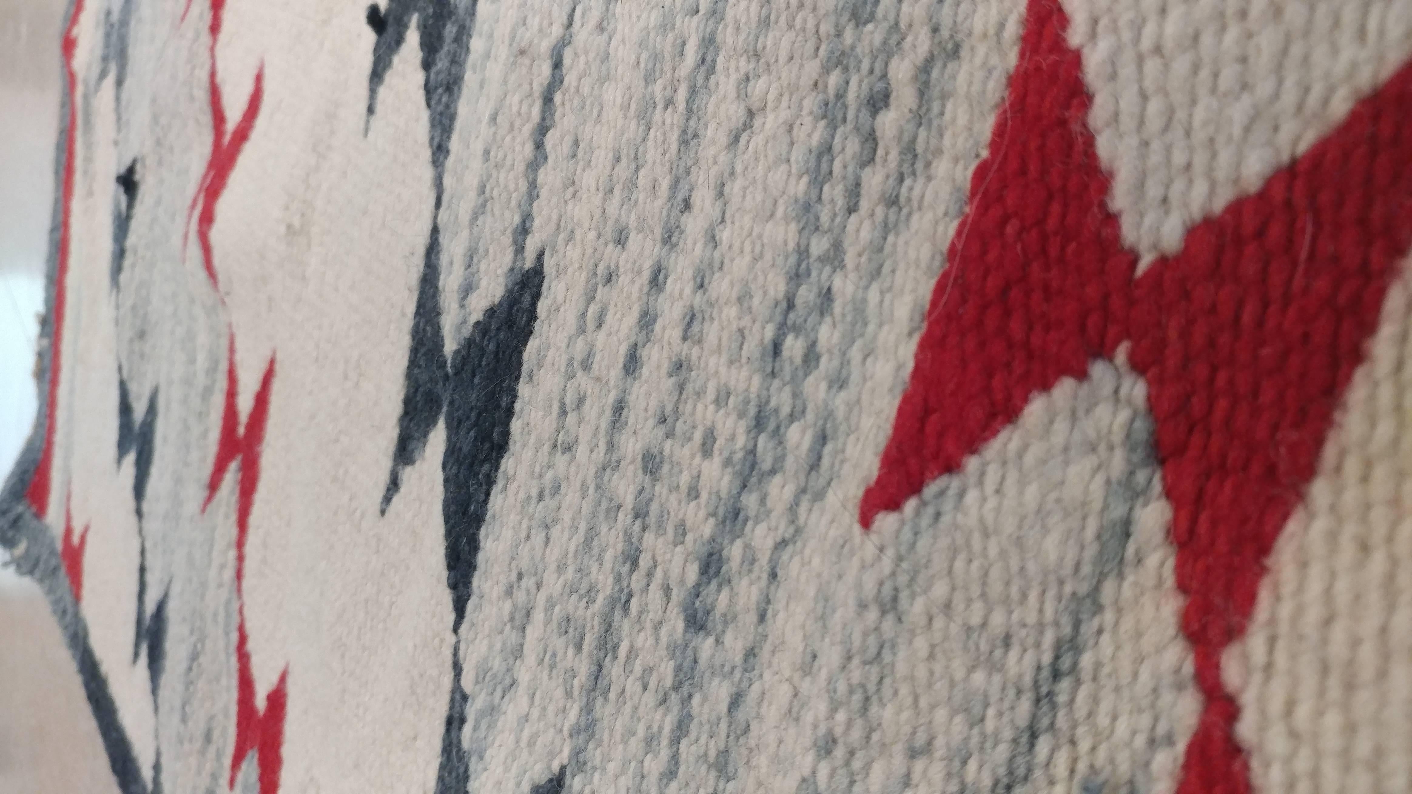 Hand-Knotted Vintage Navajo Carpet, Folk Rug, Handmade Wool, Beige, Red, Tan
