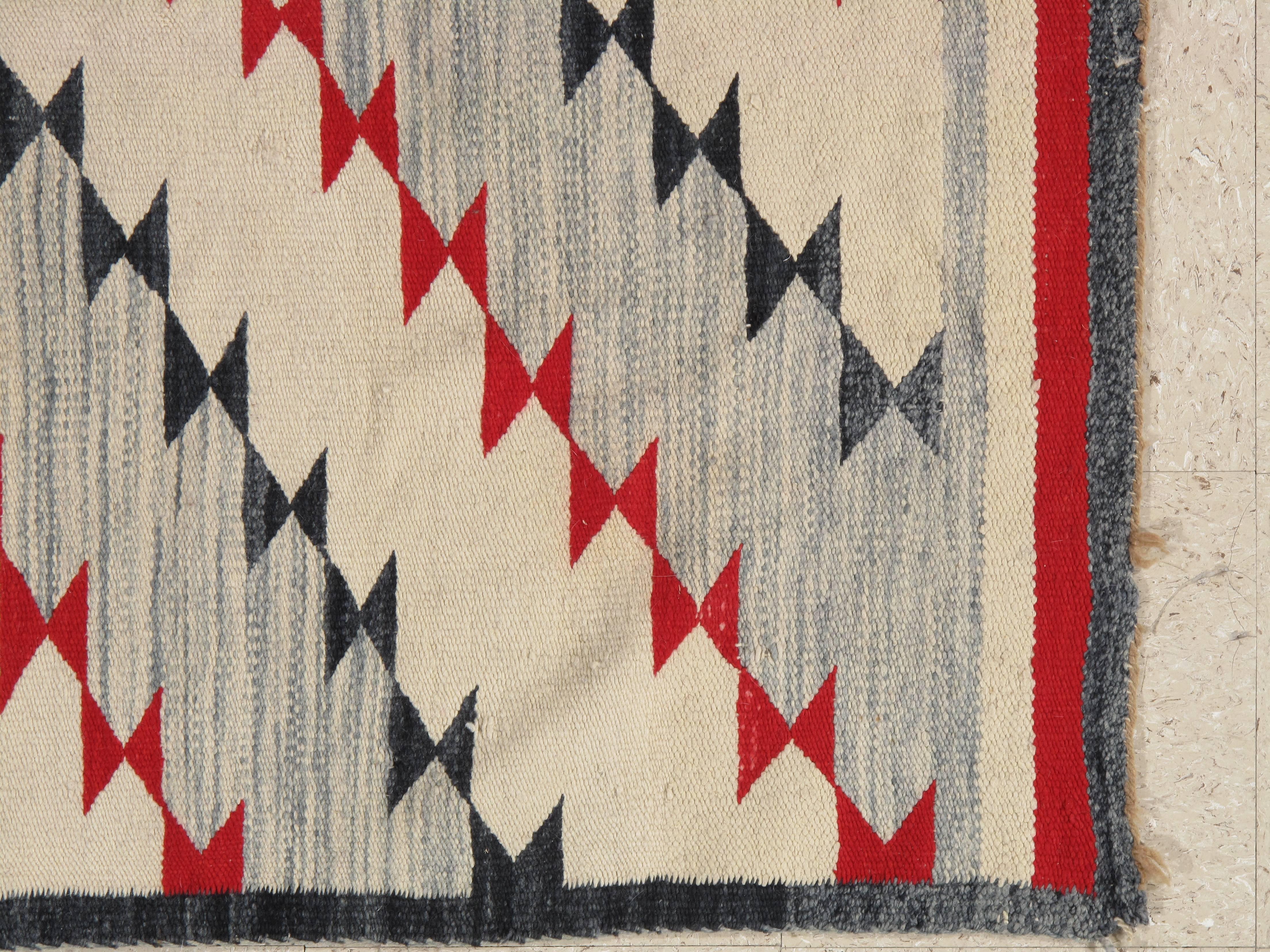 20th Century Vintage Navajo Carpet, Folk Rug, Handmade Wool, Beige, Red, Tan