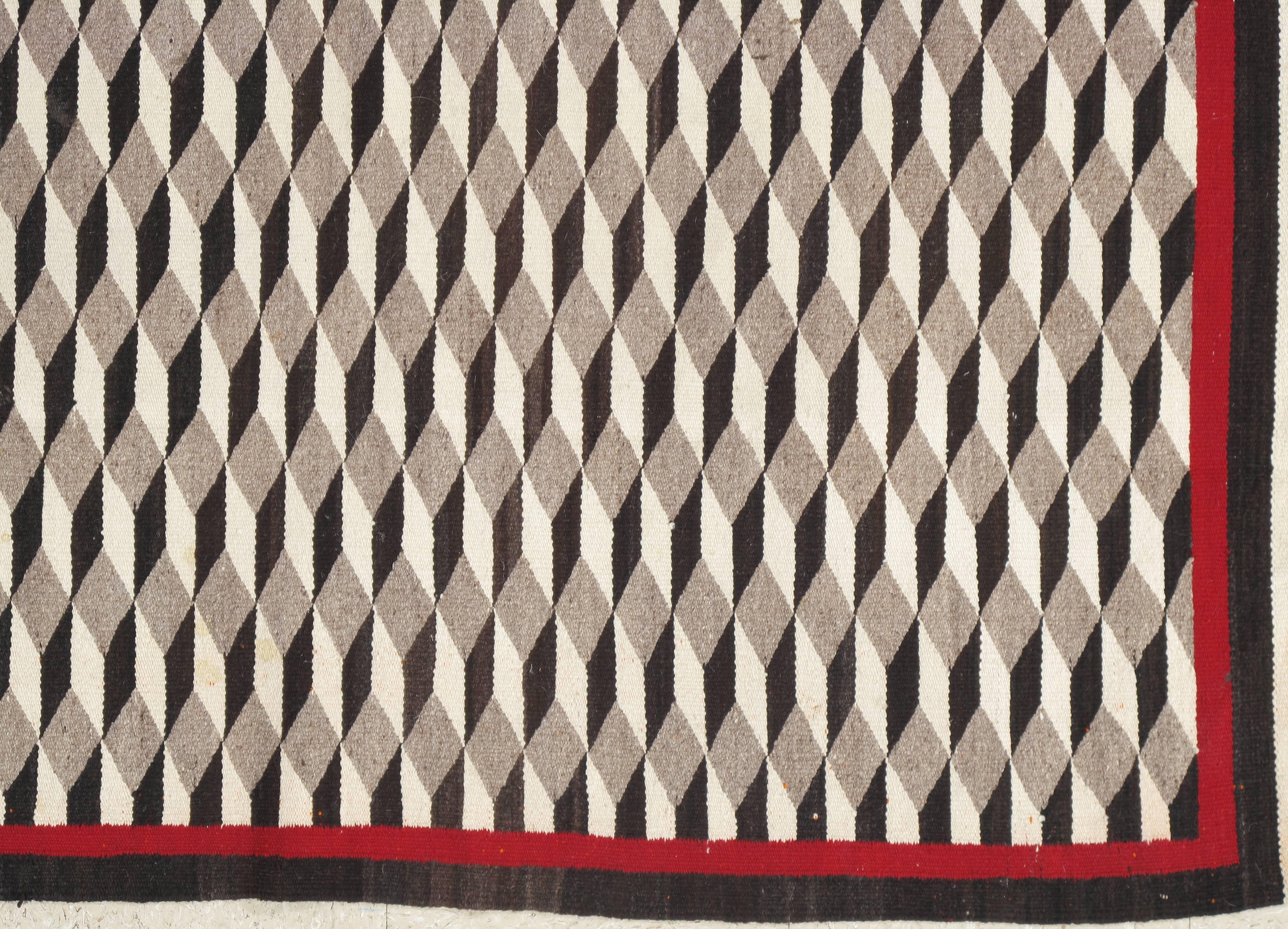 20th Century Vintage Navajo Carpet, Folk Rug, Handmade Wool, Beige, Red, Tan