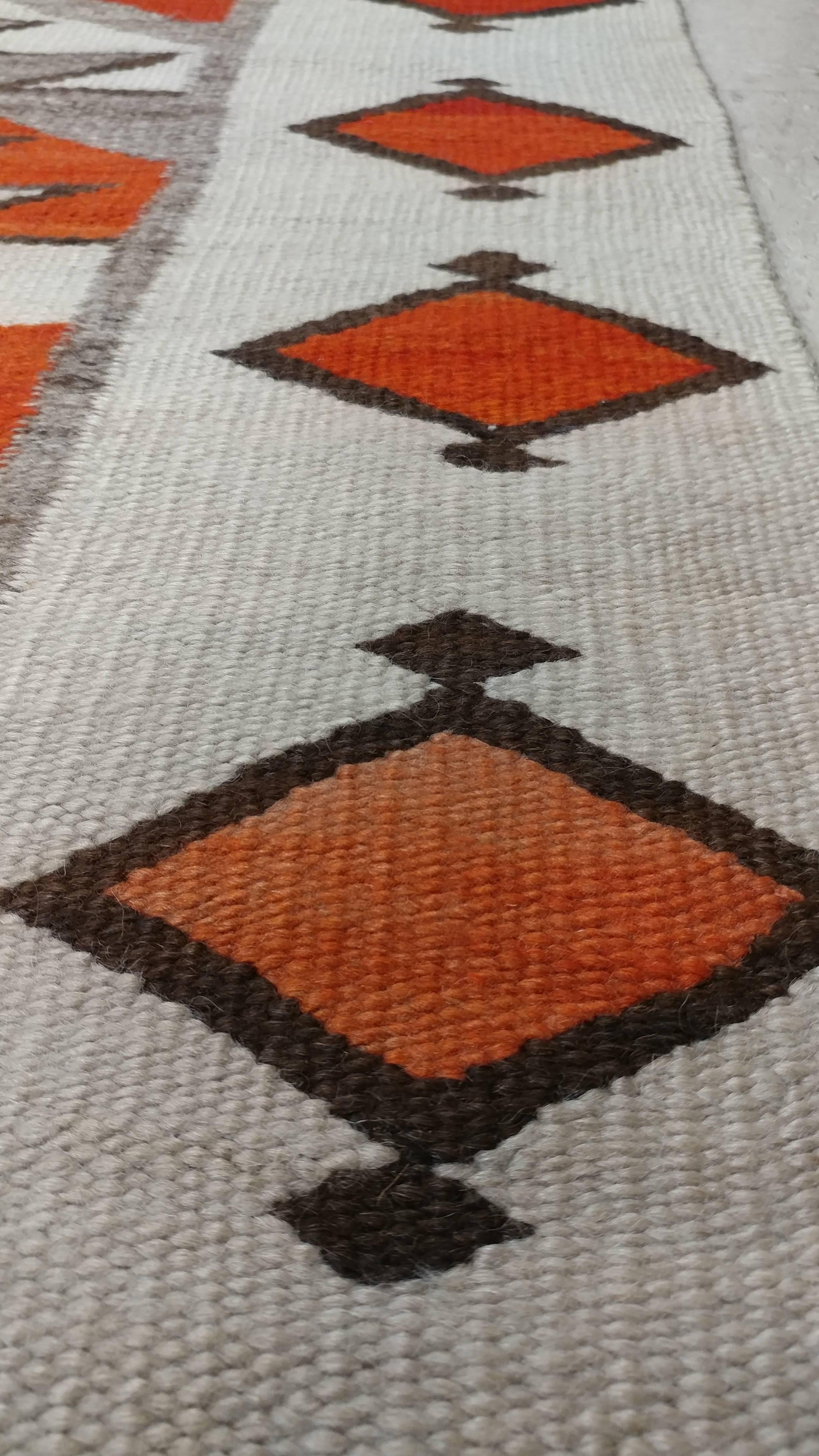 20th Century Antique Navajo Carpet, Folk Rug, Handmade Wool Rug, Tan, Coral, Beige