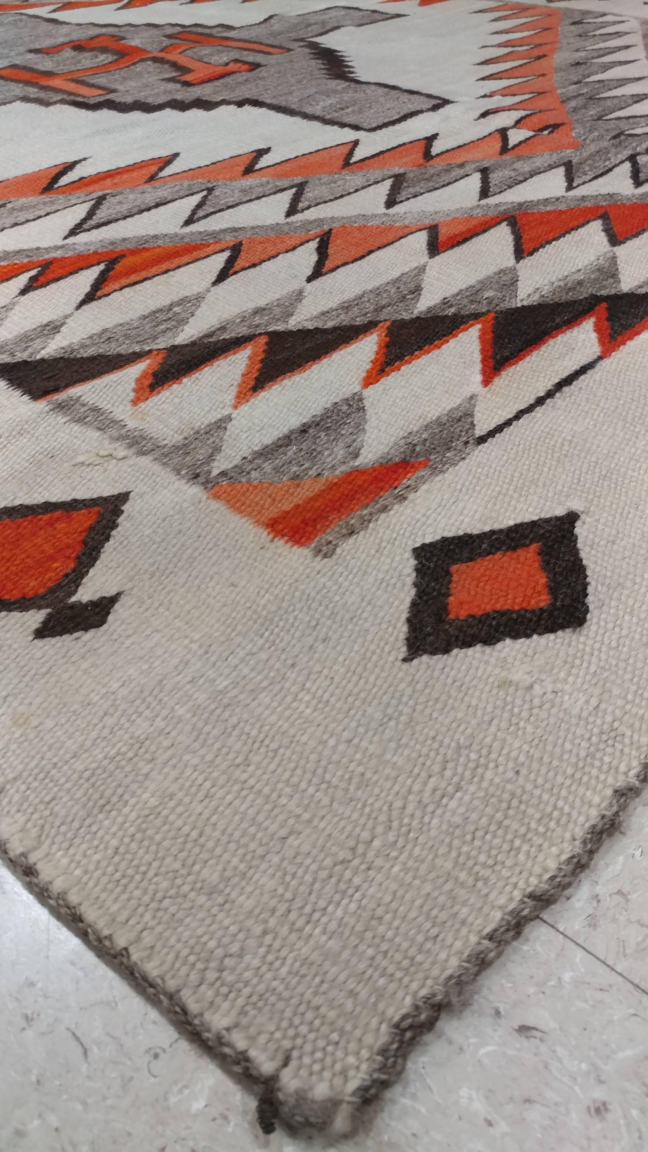 Antique Navajo Carpet, Folk Rug, Handmade Wool Rug, Tan, Coral, Beige 4