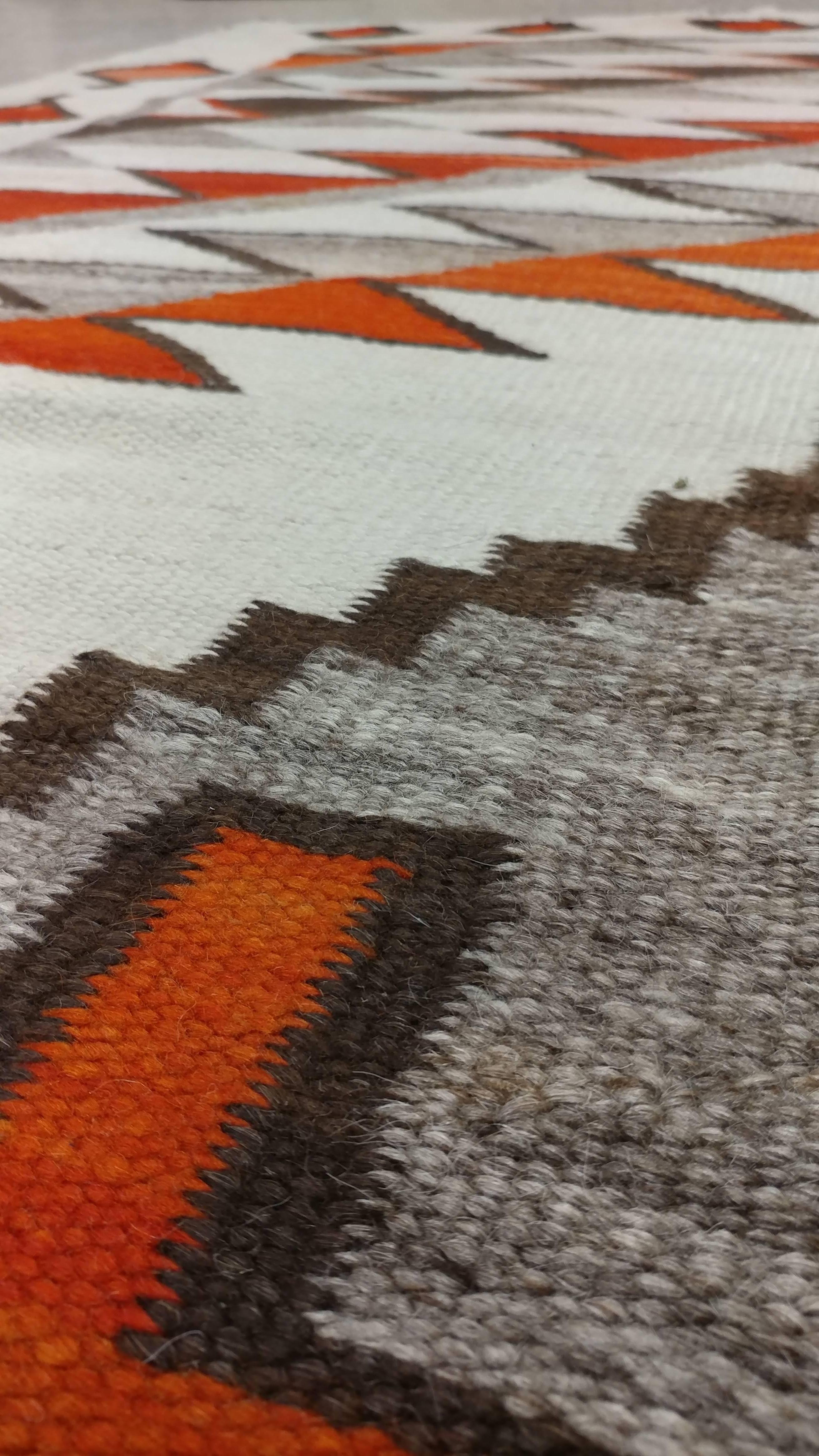 Antique Navajo Carpet, Folk Rug, Handmade Wool Rug, Tan, Coral, Beige 1