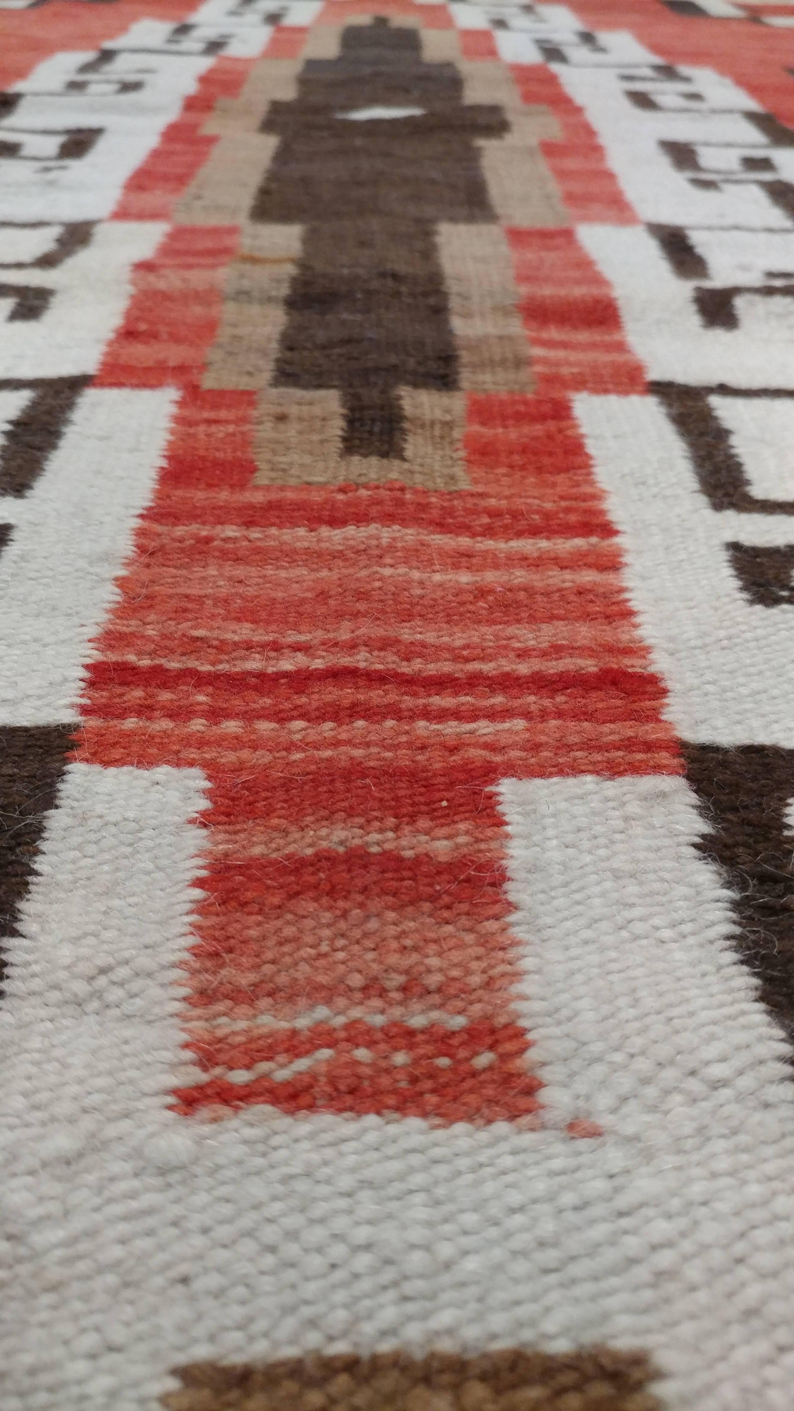 Vintage Navajo Carpet, Folk Rug, Handmade Wool Rug, Tan, Coral, Beige 1