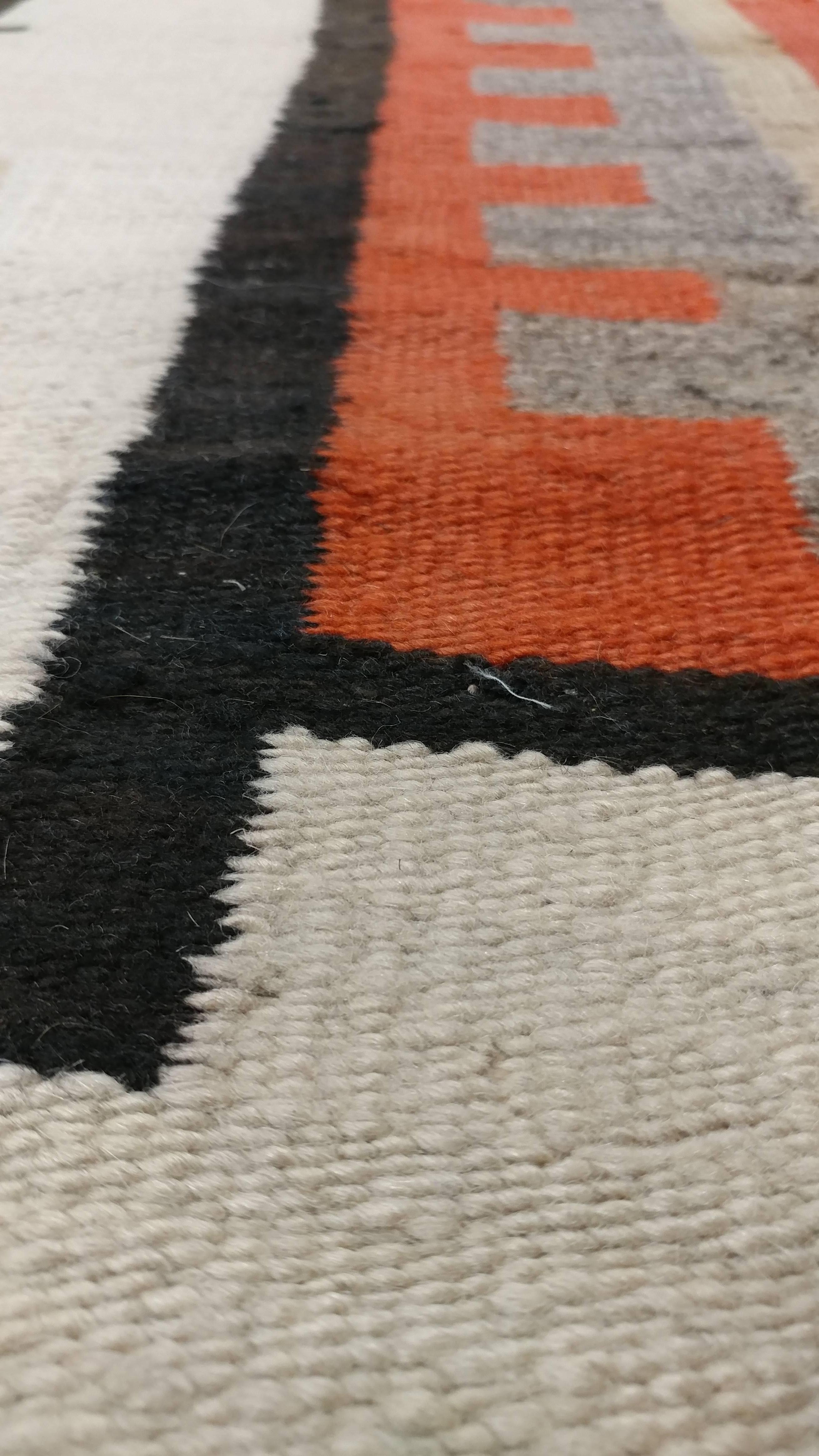 Antique Navajo Carpet, Folk Rug, Handmade Wool, Beige, Coral, Tan, Black 3
