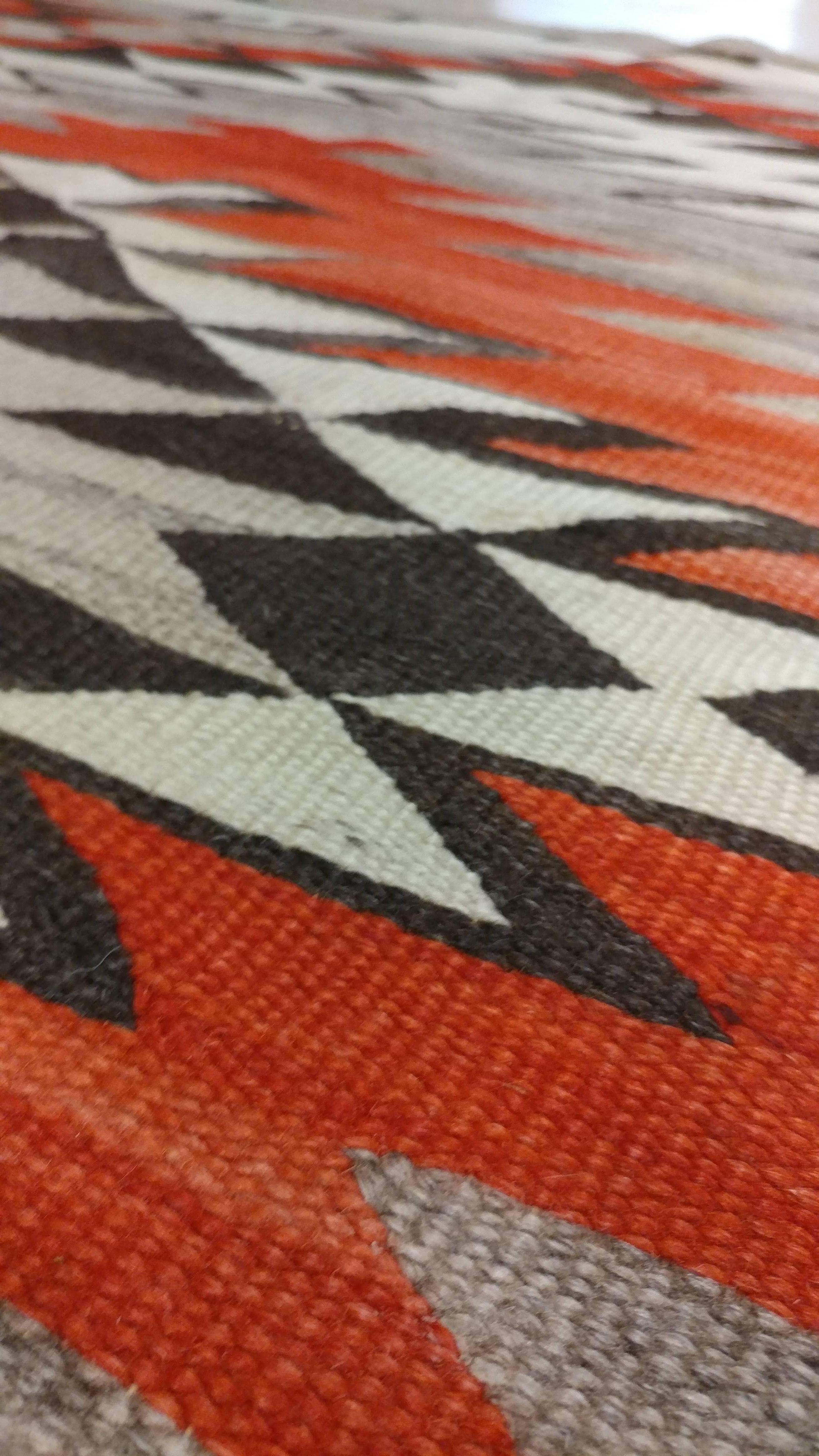 20th Century Antique Navajo Carpet, Folk Rug, Handmade Wool, Beige, Gray, Orange For Sale