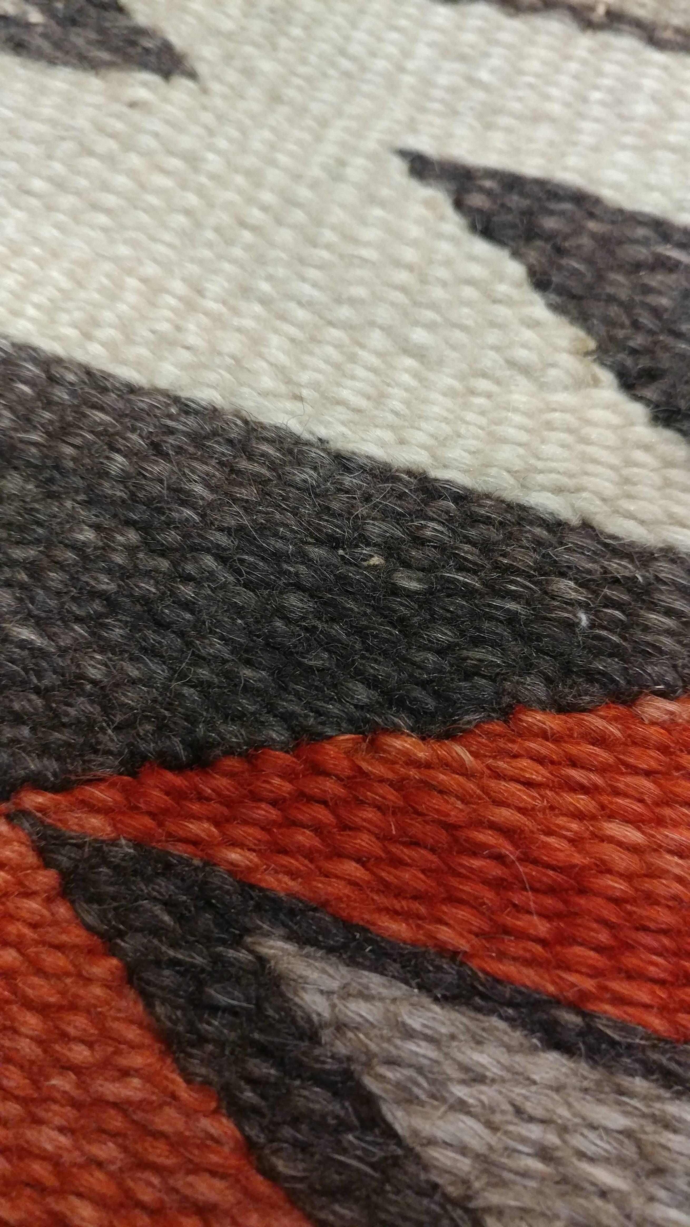 Hand-Knotted Antique Navajo Carpet, Folk Rug, Handmade Wool, Beige, Gray, Orange For Sale