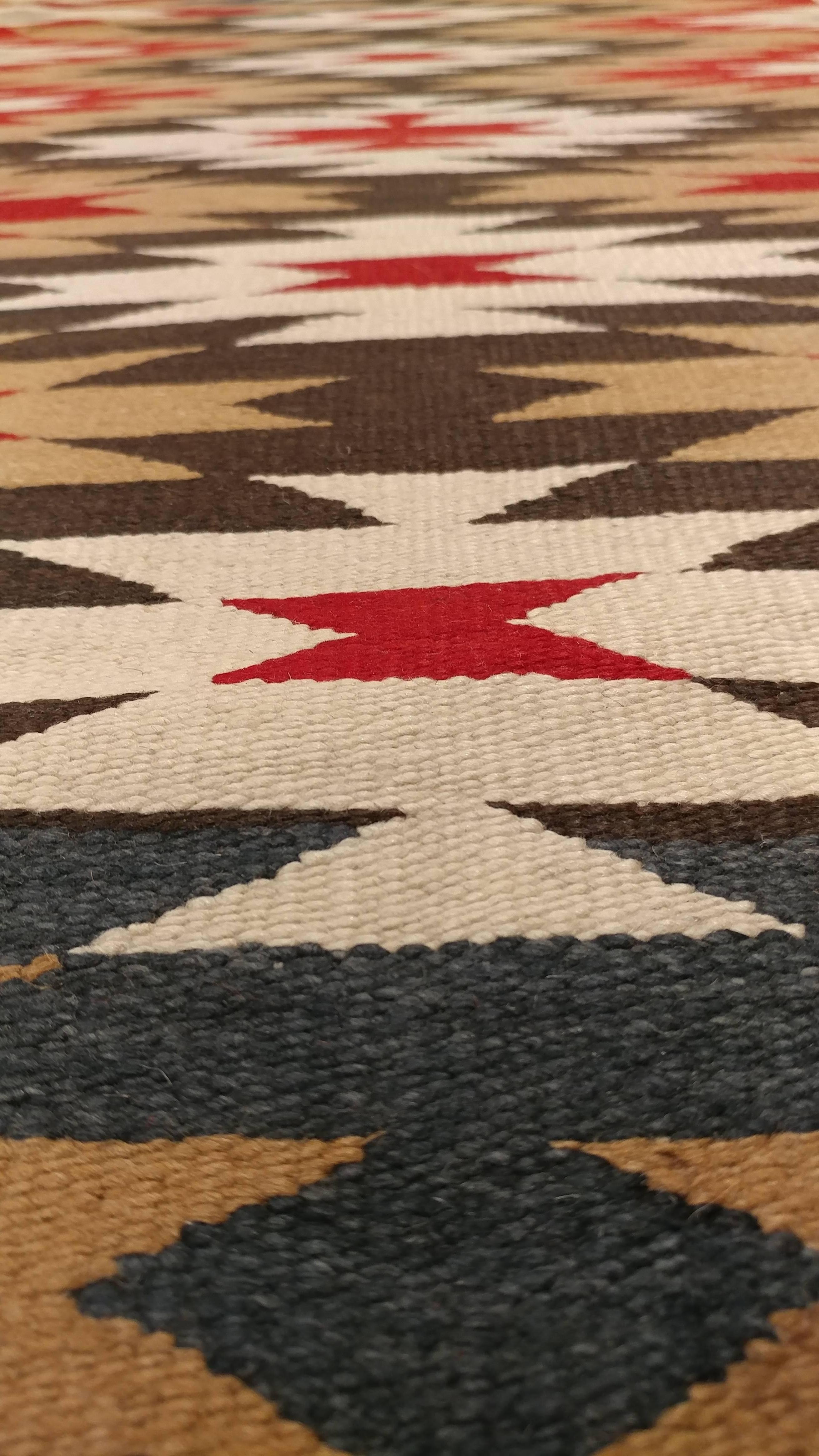 Vintage Navajo Carpet, Folk Rug, Handmade Wool, Beige, Red, Tan For Sale 4
