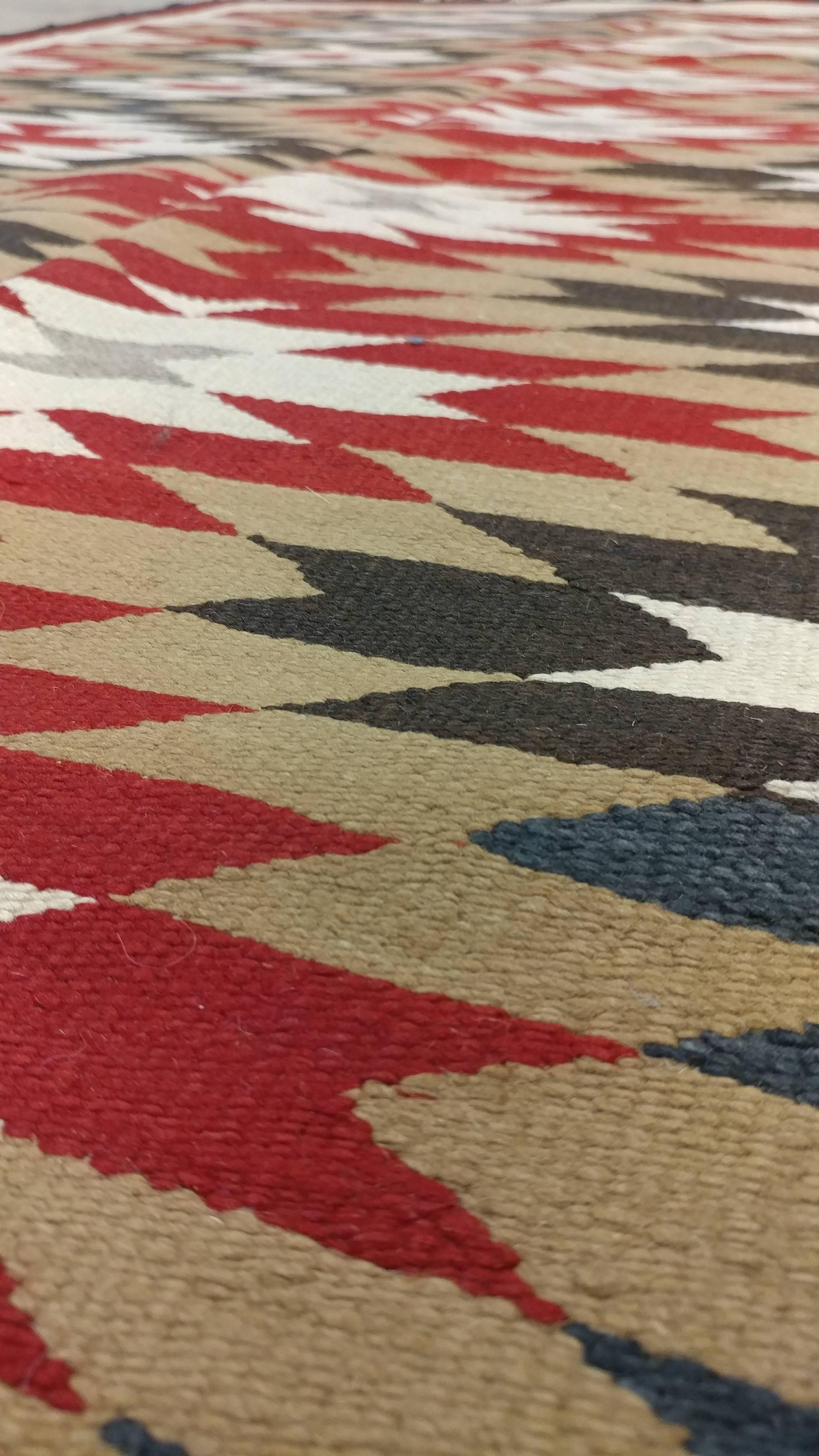 Vintage Navajo Carpet, Folk Rug, Handmade Wool, Beige, Red, Tan For Sale 3