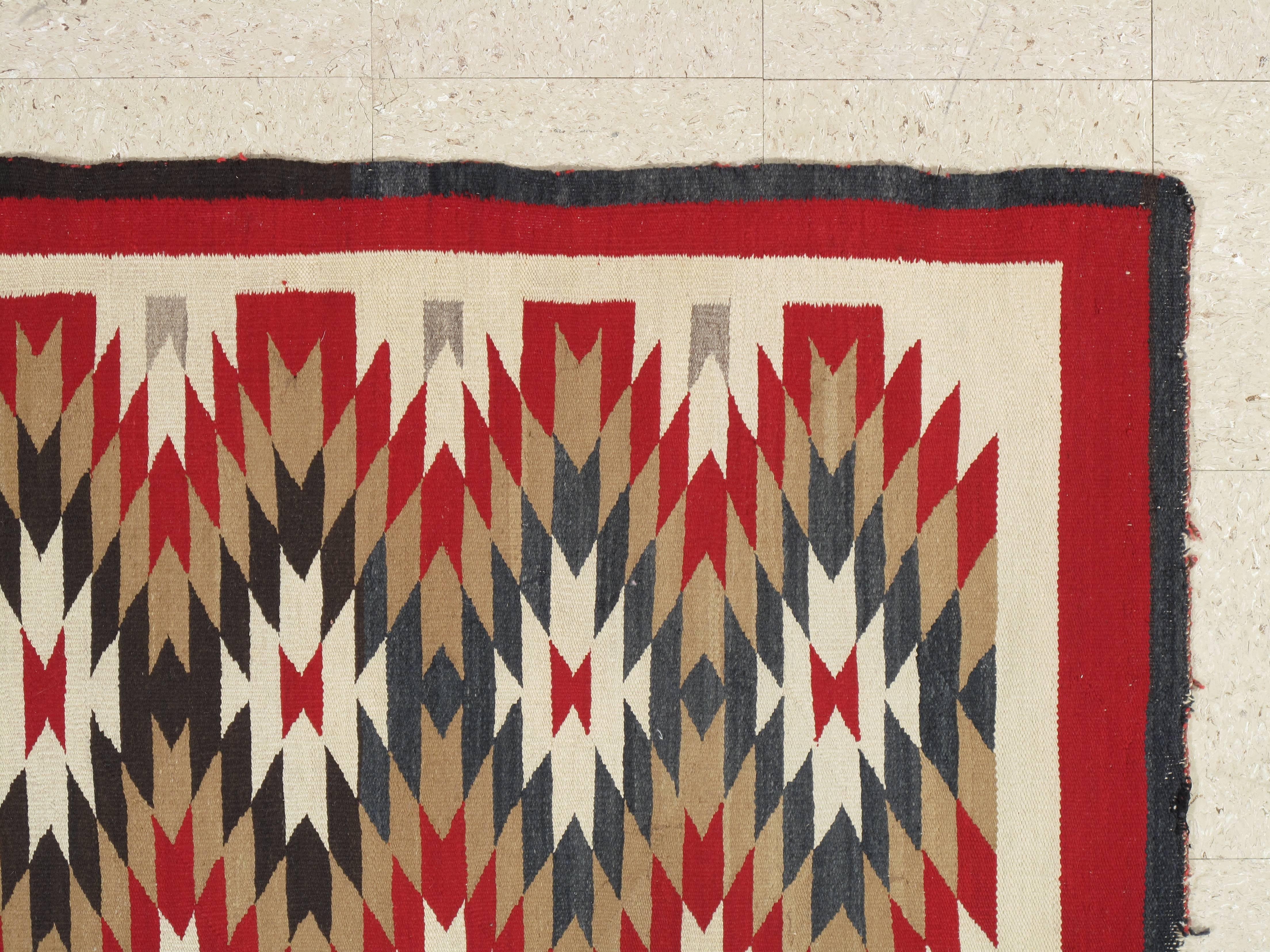 Hand-Knotted Vintage Navajo Carpet, Folk Rug, Handmade Wool, Beige, Red, Tan For Sale